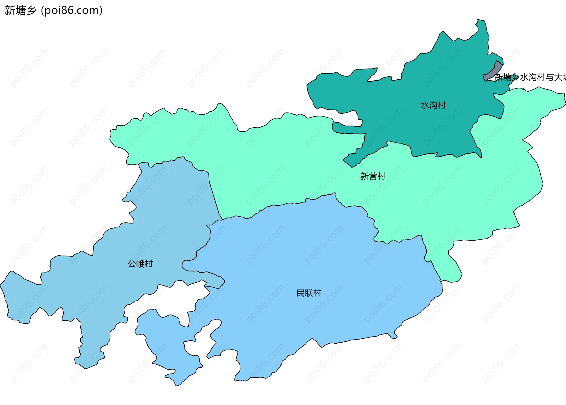 新塘乡边界地图(五级行政区划)