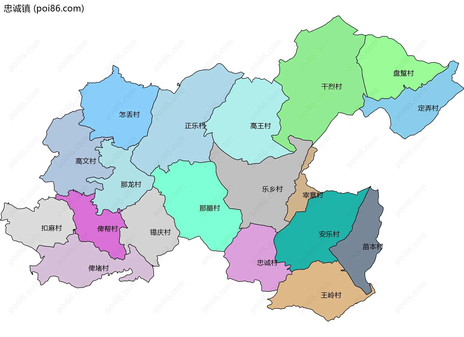 忠诚镇边界地图(五级行政区划)