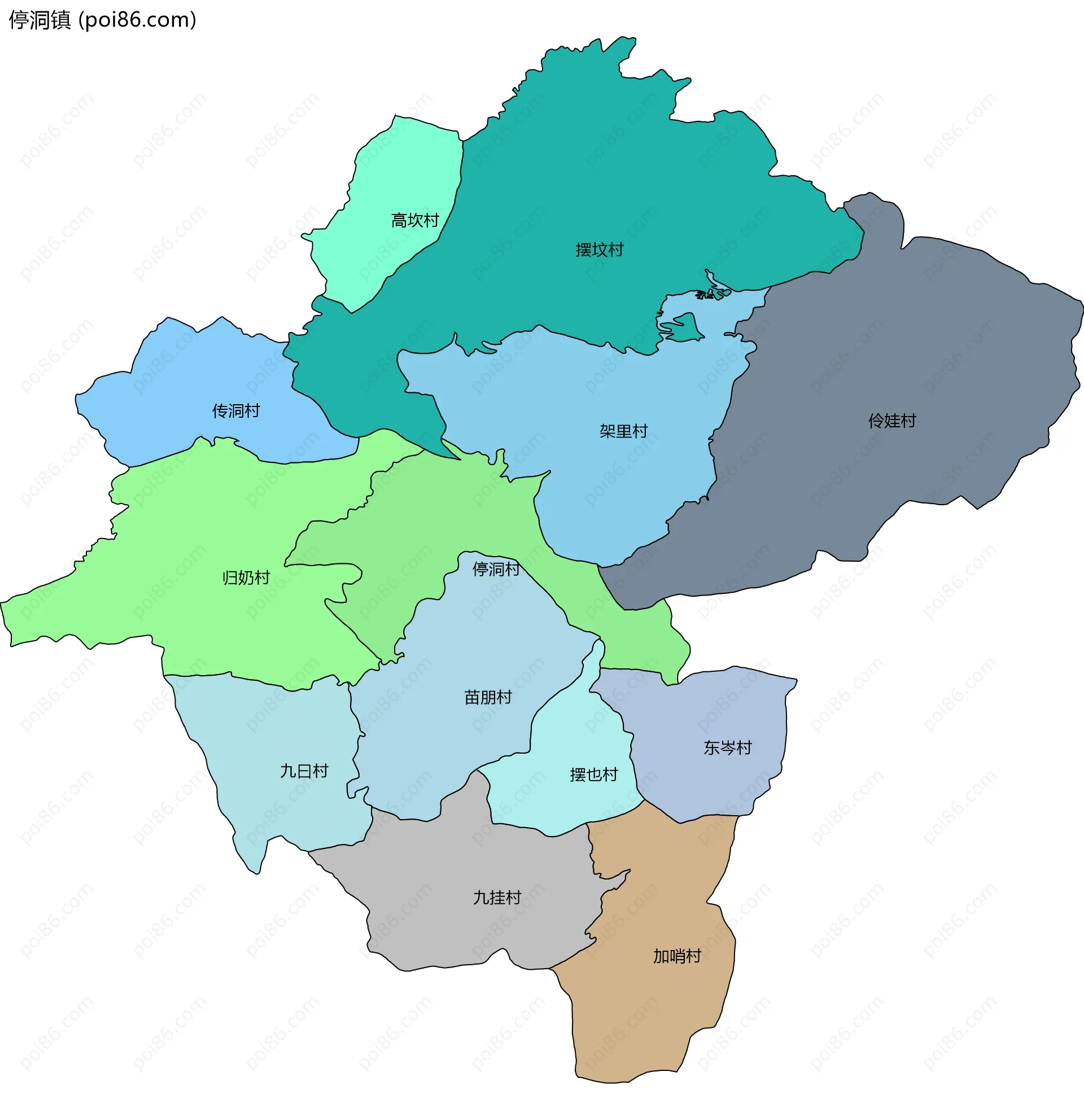 停洞镇边界地图(五级行政区划)