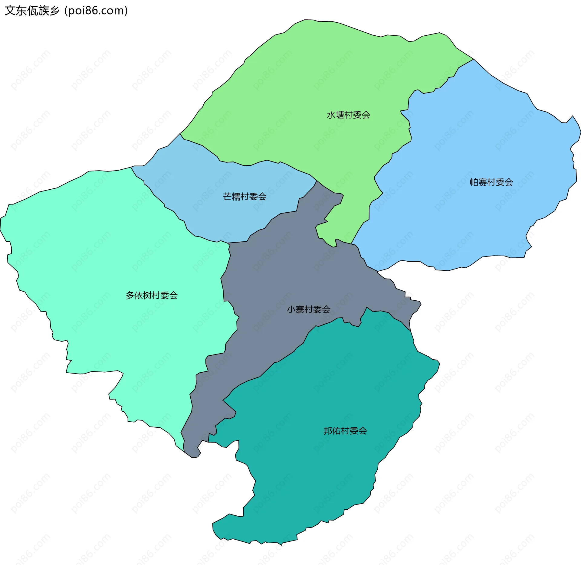 文东佤族乡边界地图(五级行政区划)