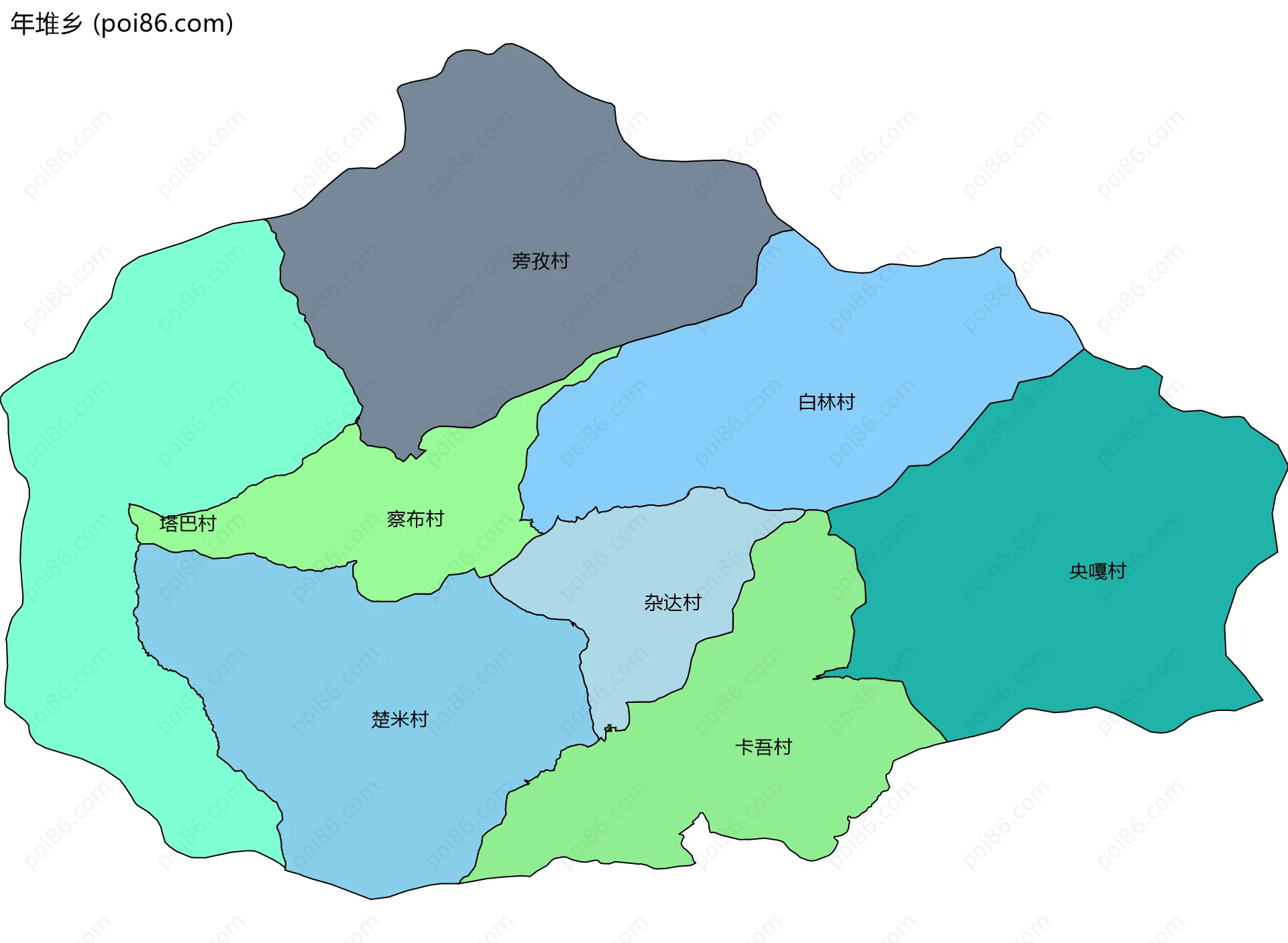 年堆乡边界地图(五级行政区划)