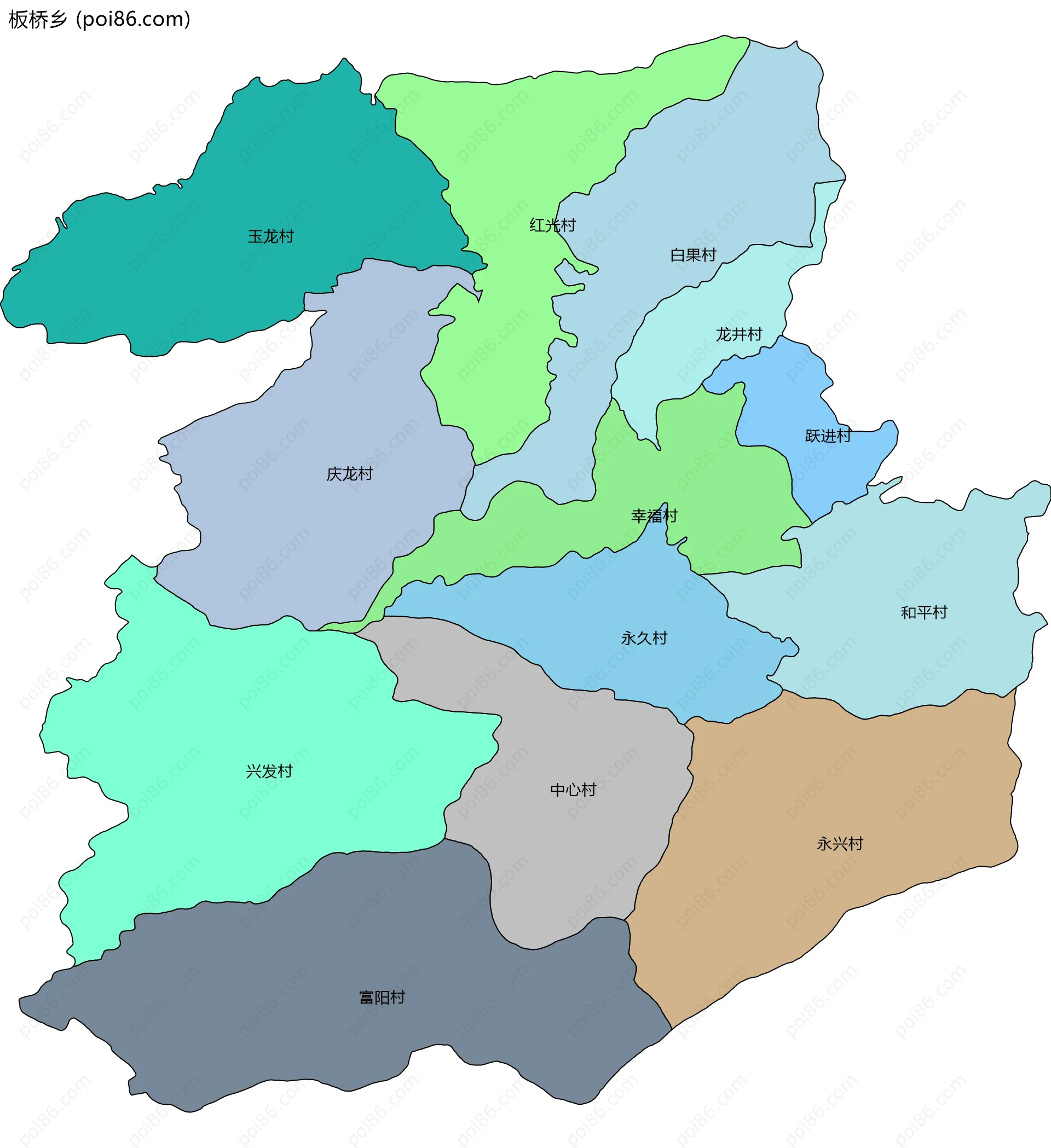 板桥乡边界地图(五级行政区划)