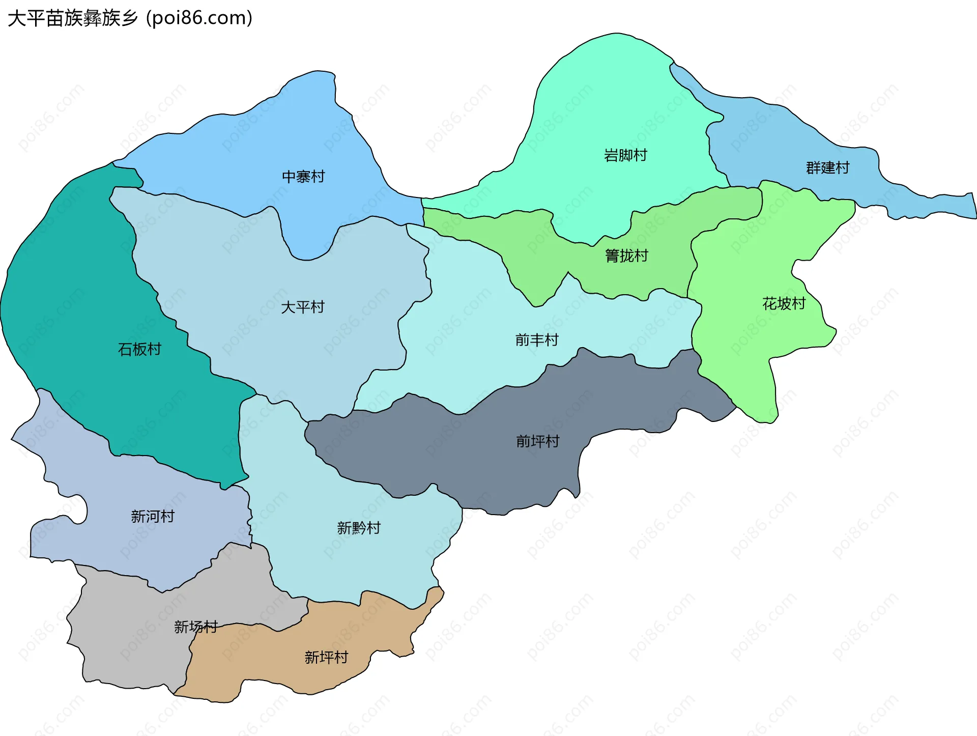 大平苗族彝族乡边界地图(五级行政区划)