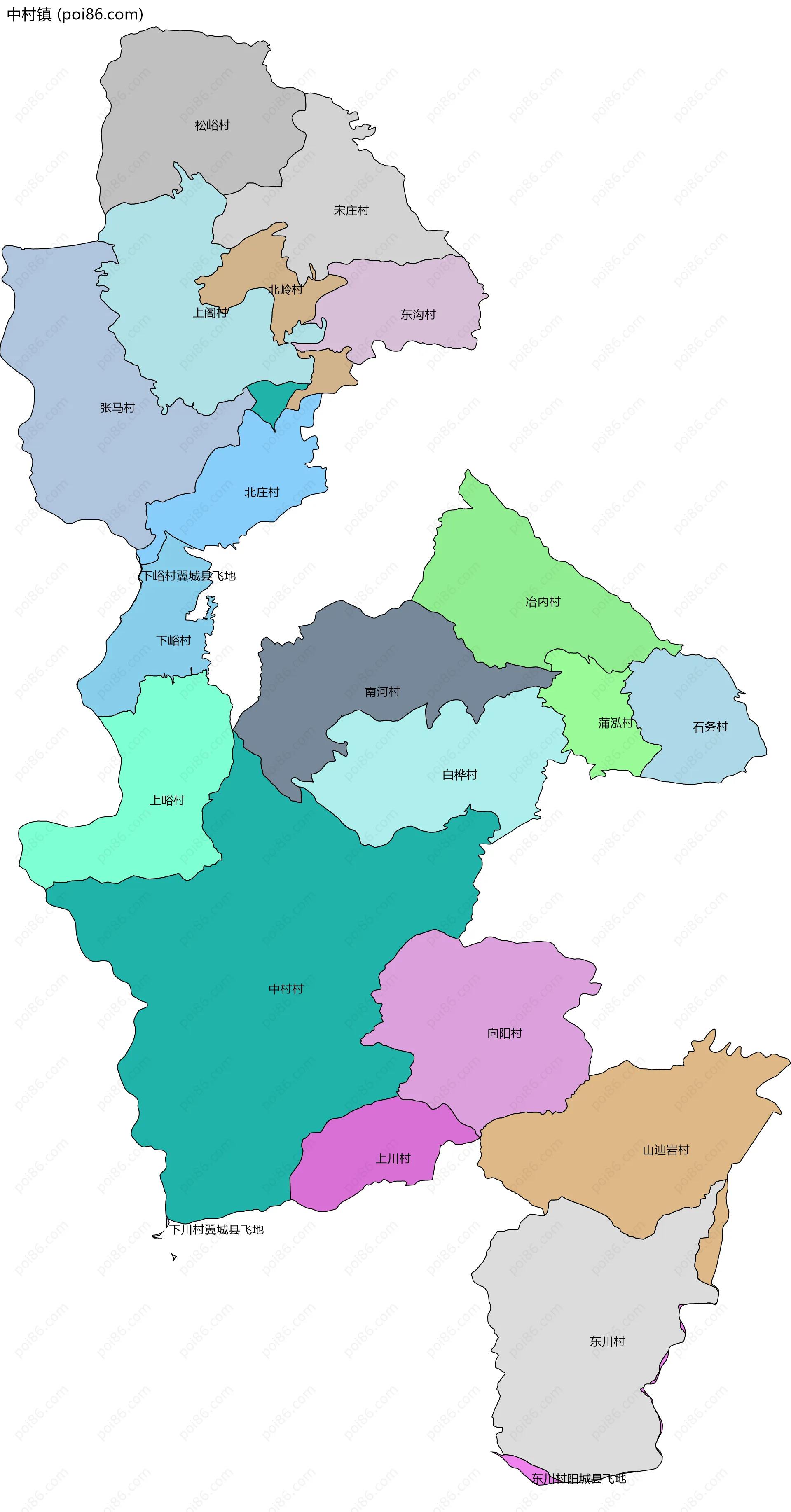 中村镇边界地图(五级行政区划)