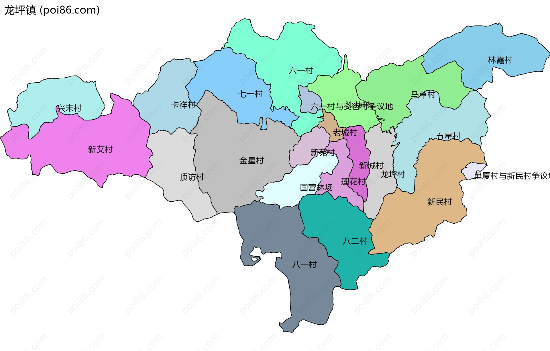 龙坪镇边界地图(五级行政区划)