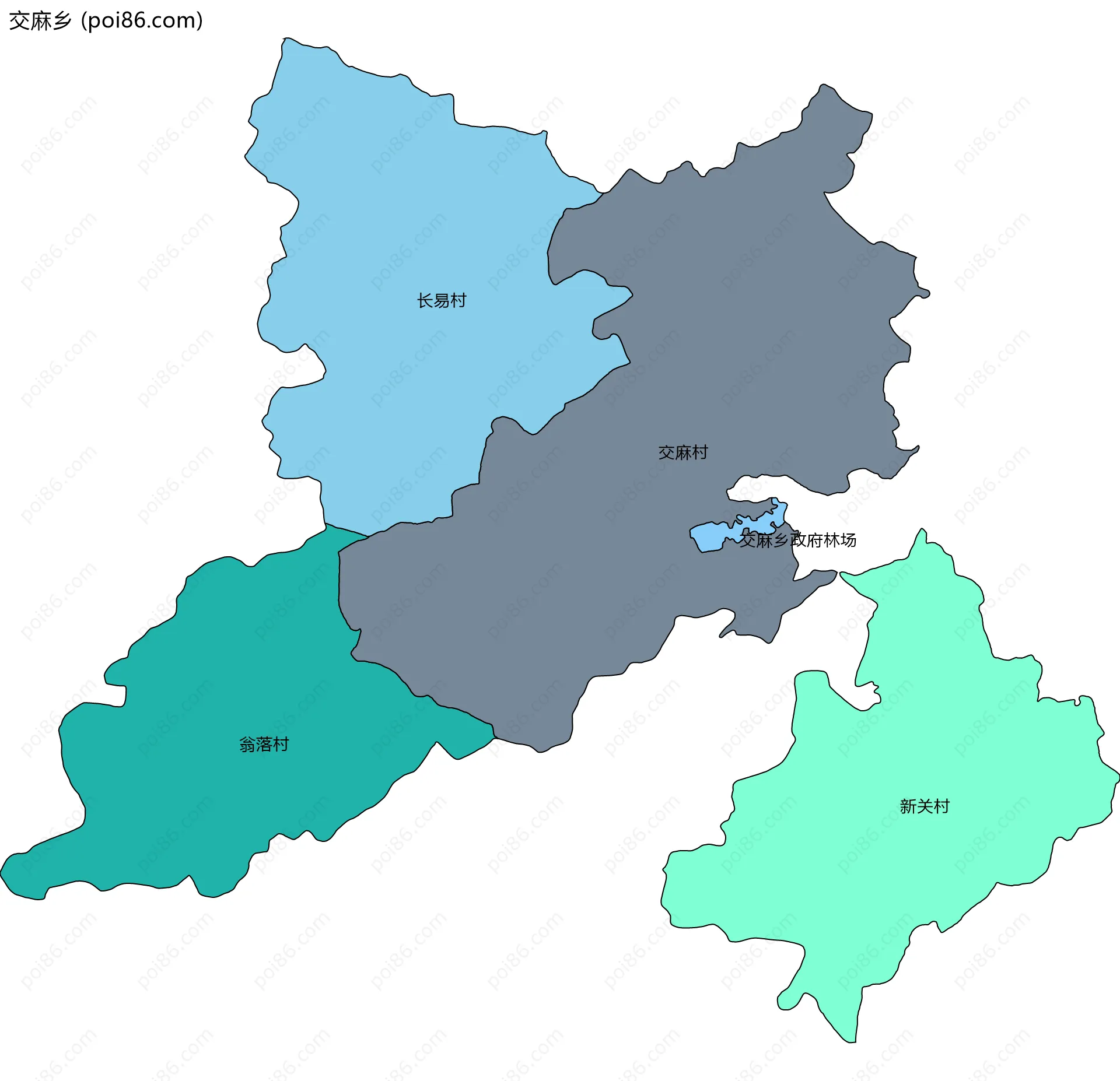 交麻乡边界地图(五级行政区划)