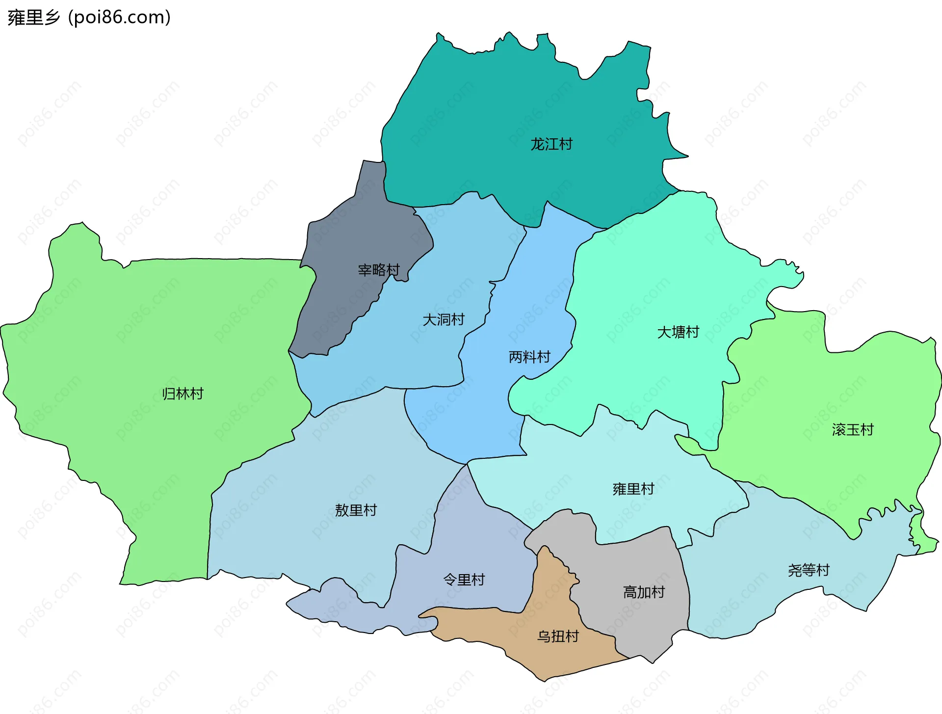 雍里乡边界地图(五级行政区划)