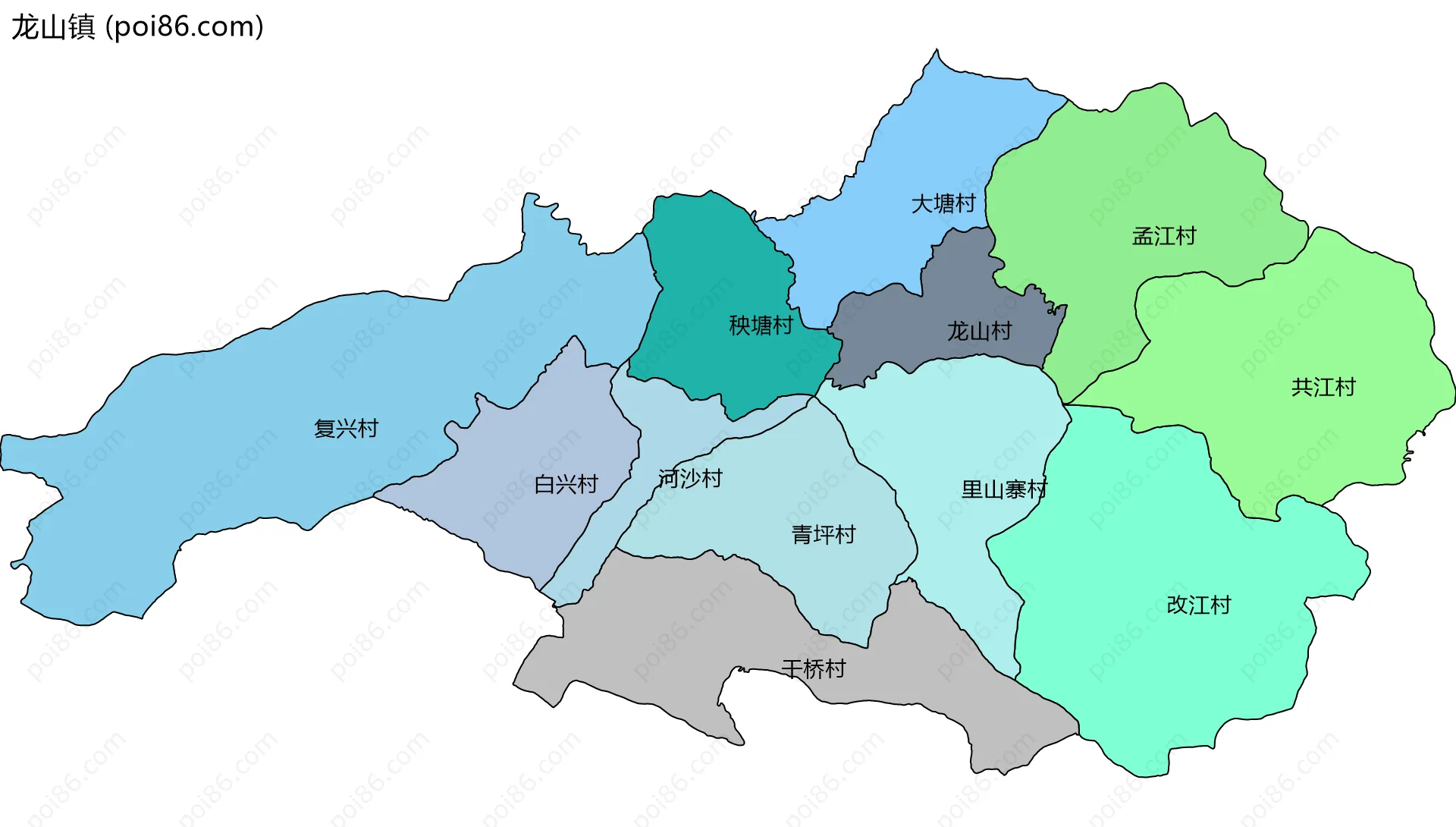 龙山镇边界地图(五级行政区划)