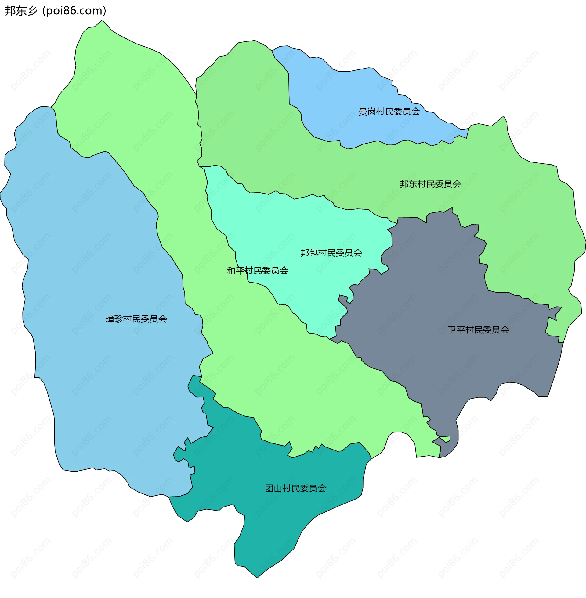 邦东乡边界地图(五级行政区划)