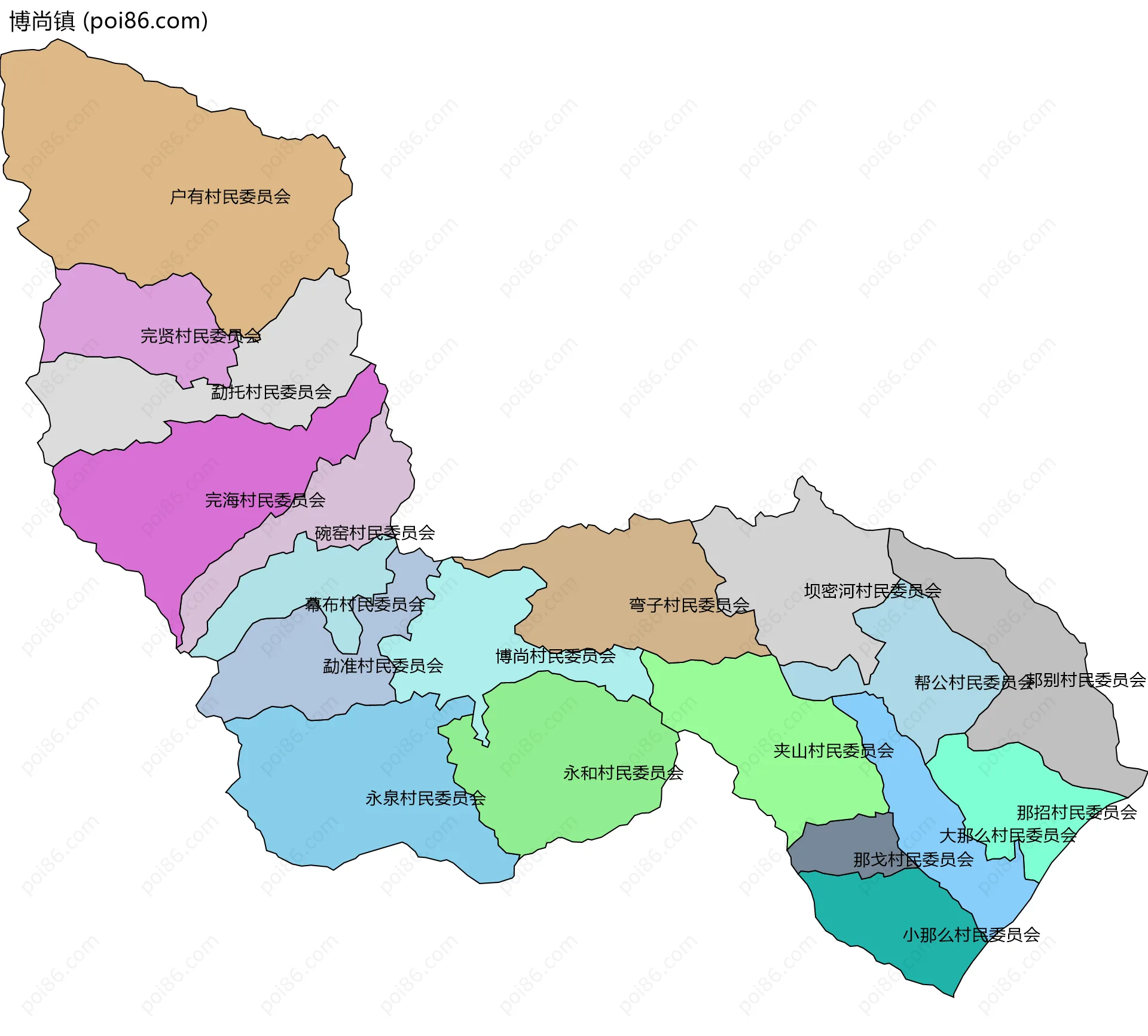 博尚镇边界地图(五级行政区划)
