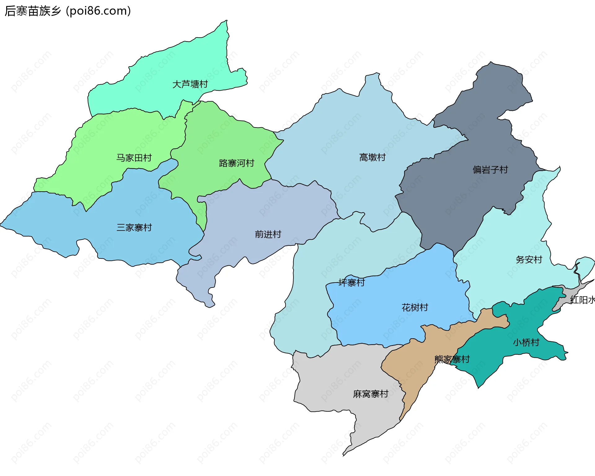 后寨苗族乡边界地图(五级行政区划)