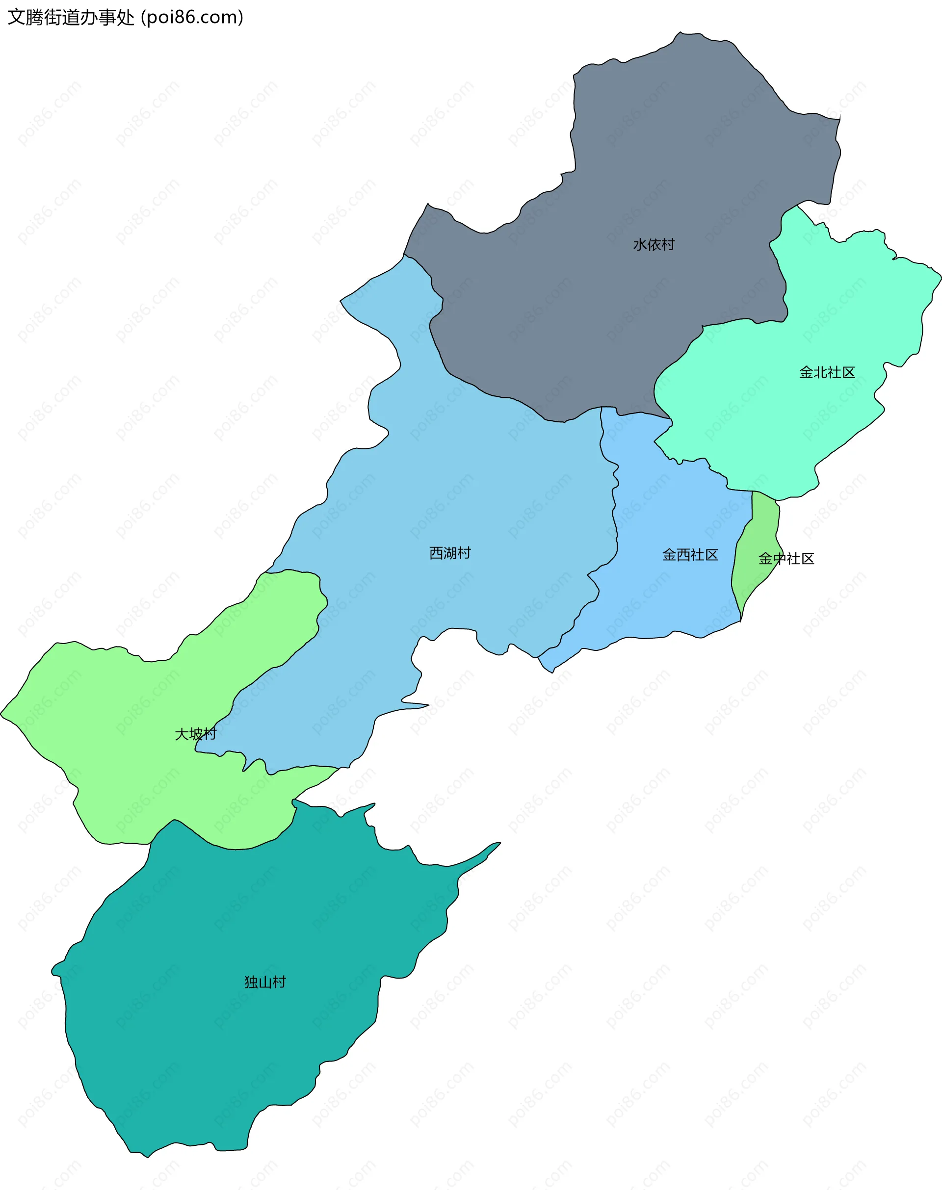 文腾街道办事处边界地图(五级行政区划)