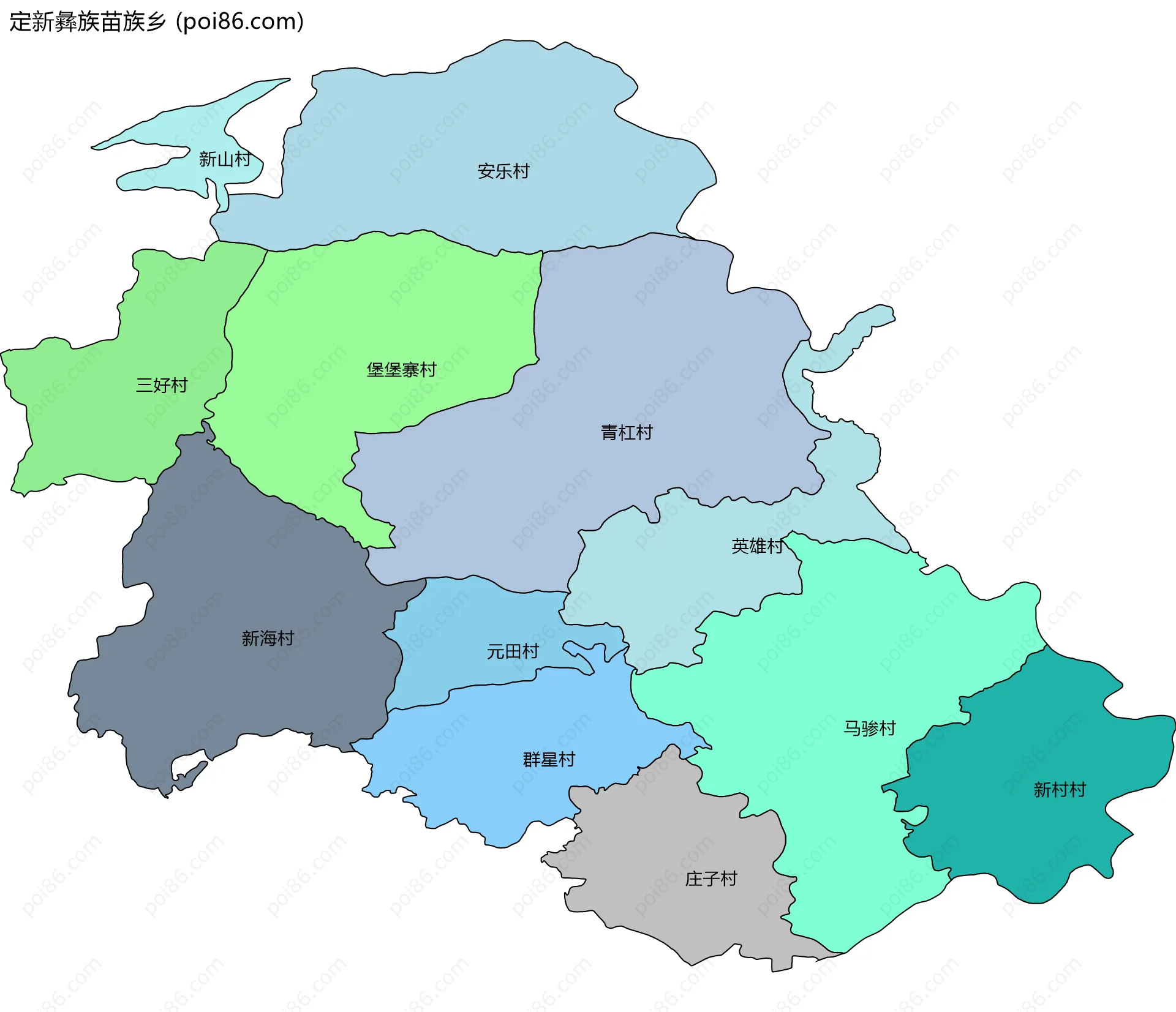 定新彝族苗族乡边界地图(五级行政区划)