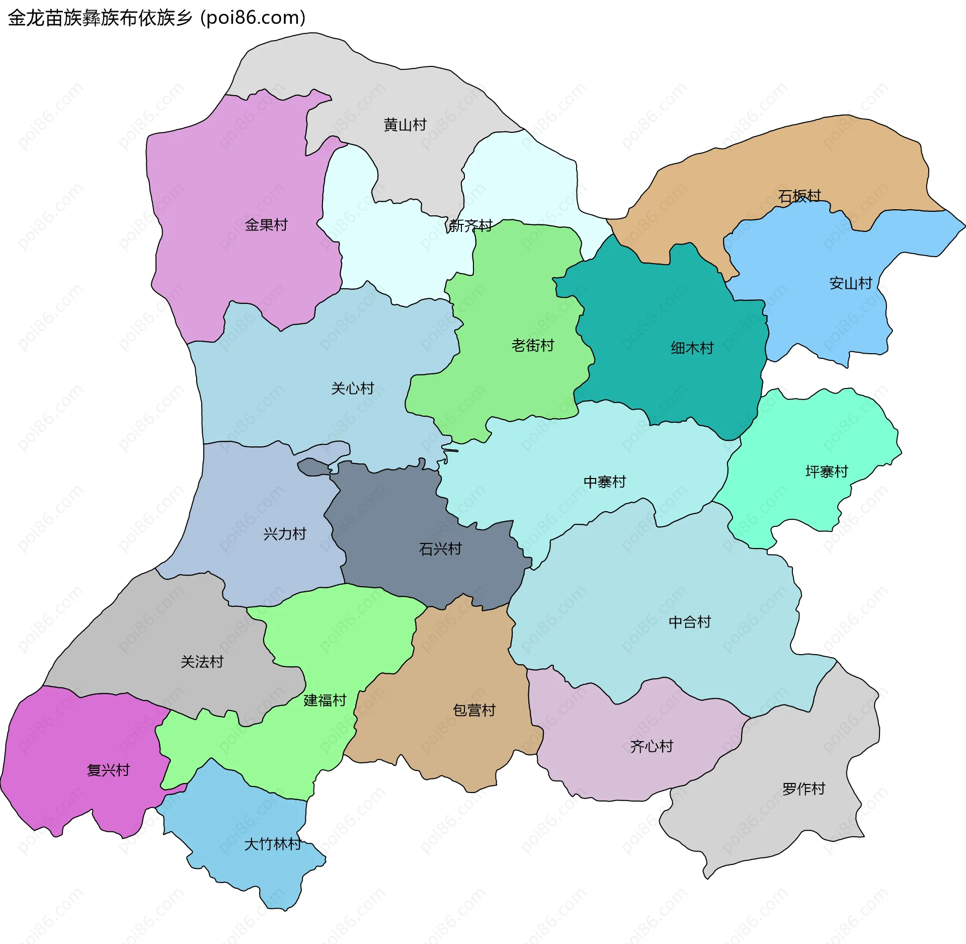 金龙苗族彝族布依族乡边界地图(五级行政区划)