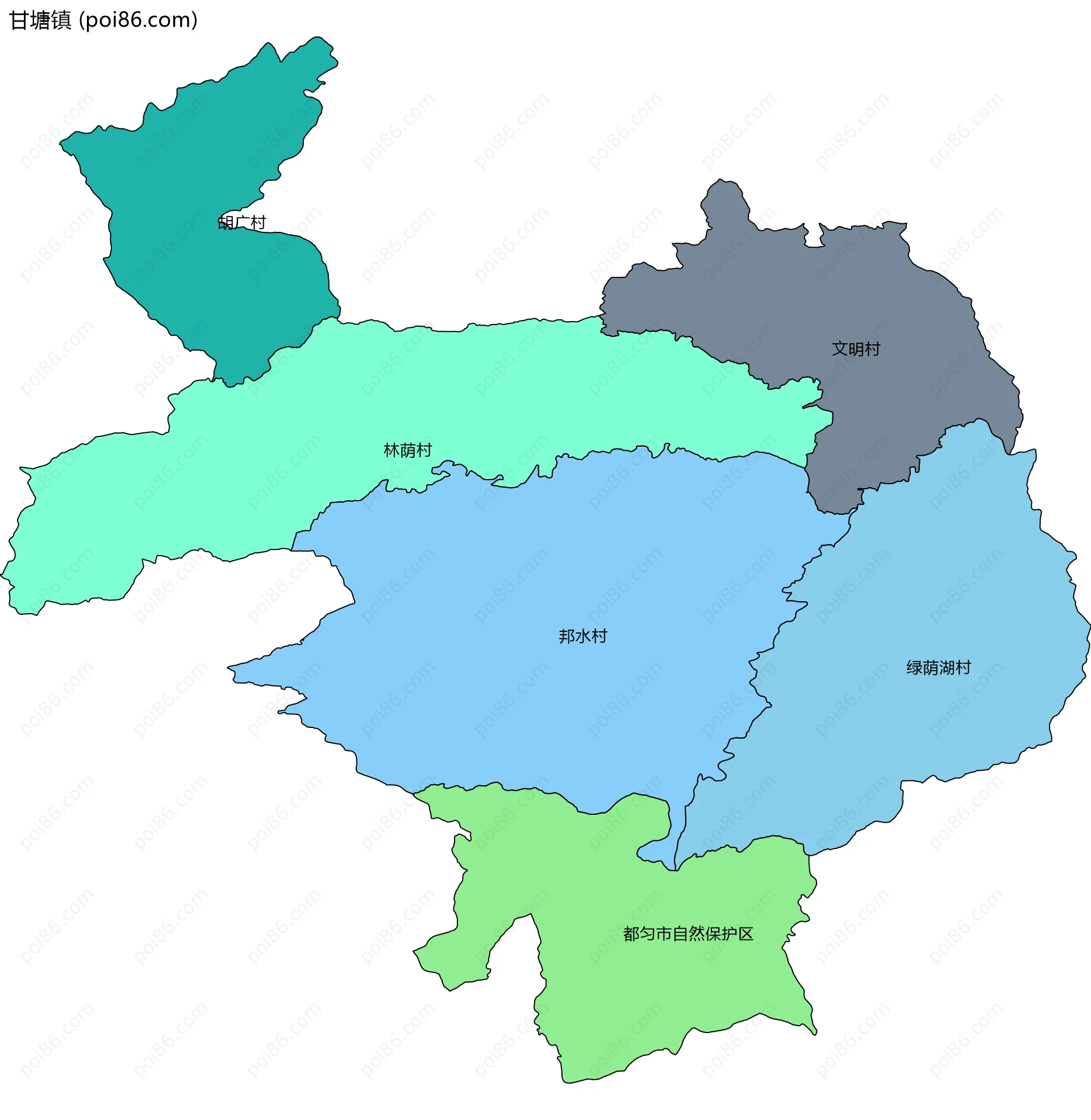 甘塘镇边界地图(五级行政区划)