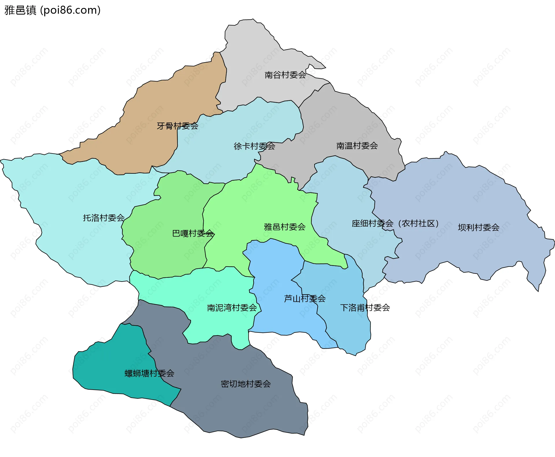 雅邑镇边界地图(五级行政区划)