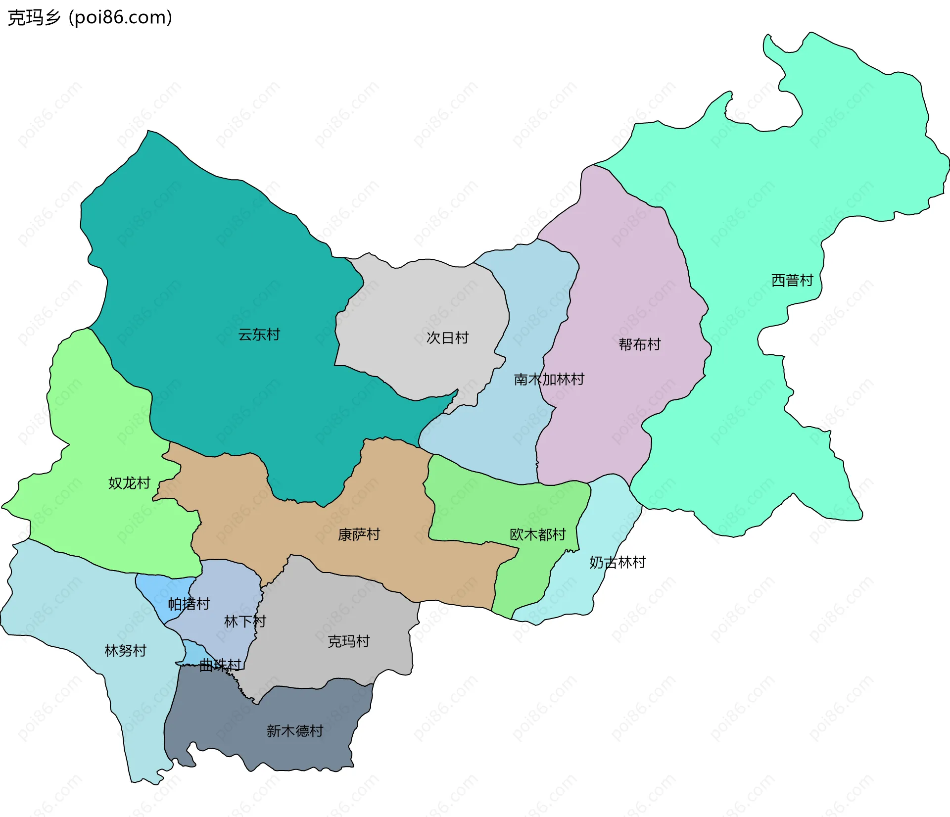 克玛乡边界地图(五级行政区划)