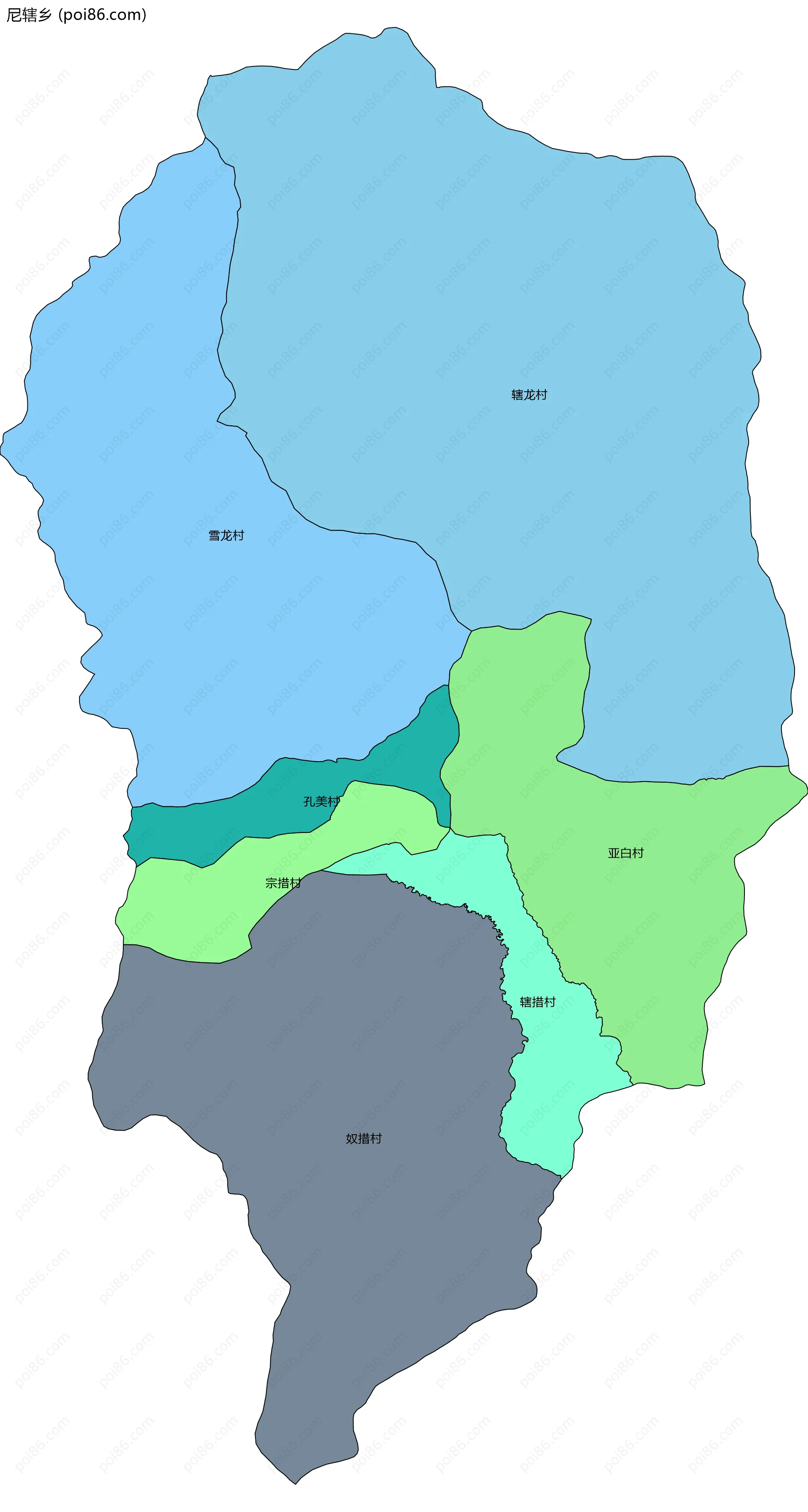 尼辖乡边界地图(五级行政区划)