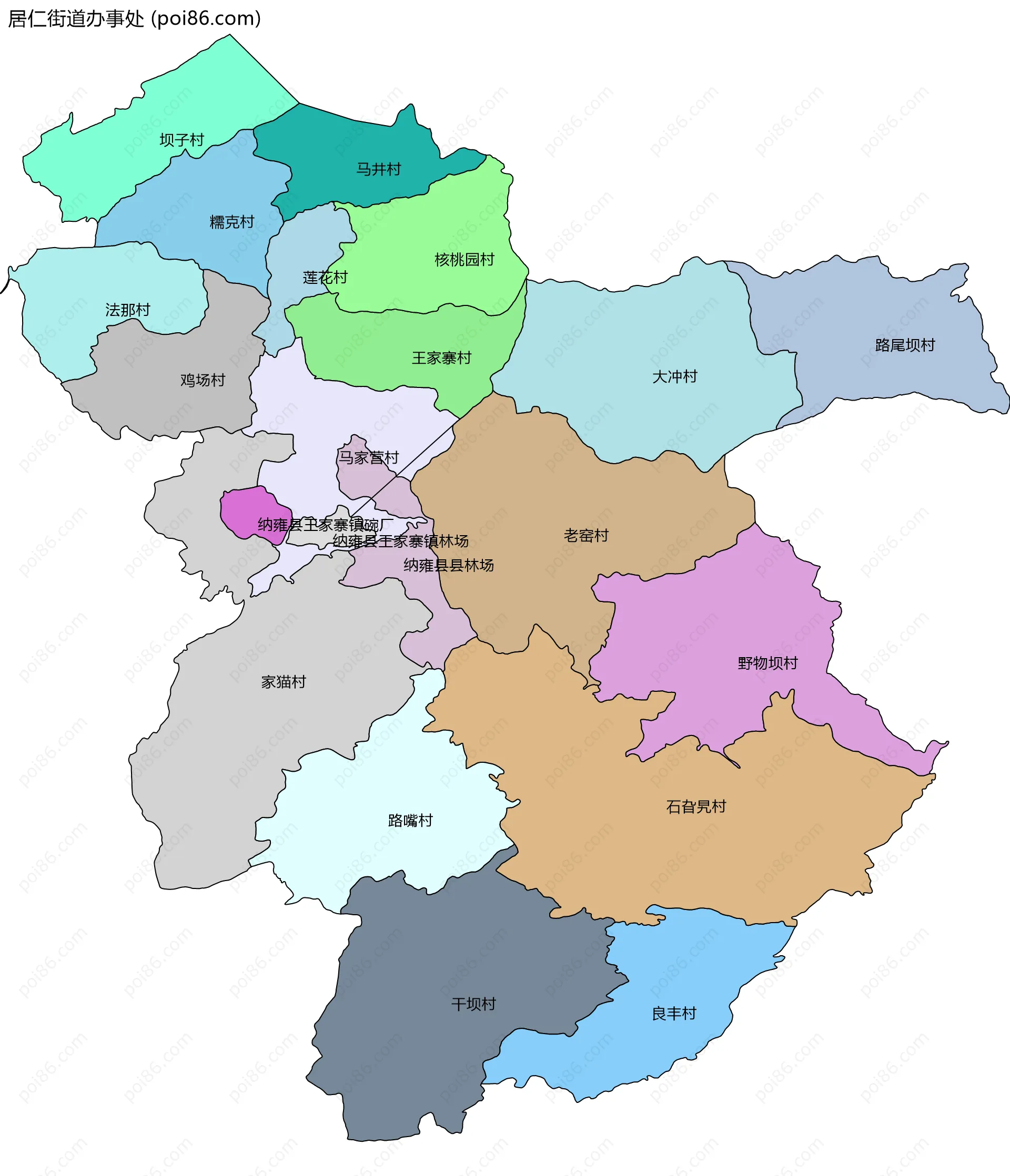 居仁街道办事处边界地图(五级行政区划)