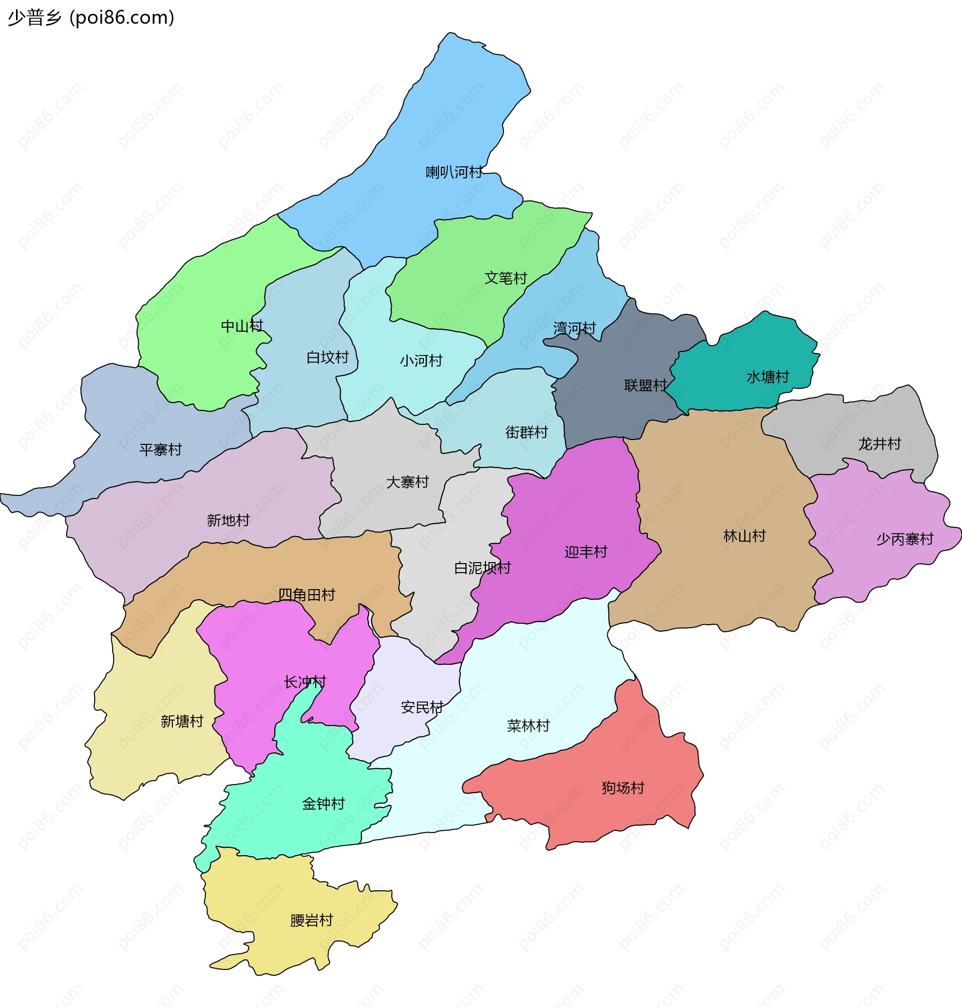 少普乡边界地图(五级行政区划)