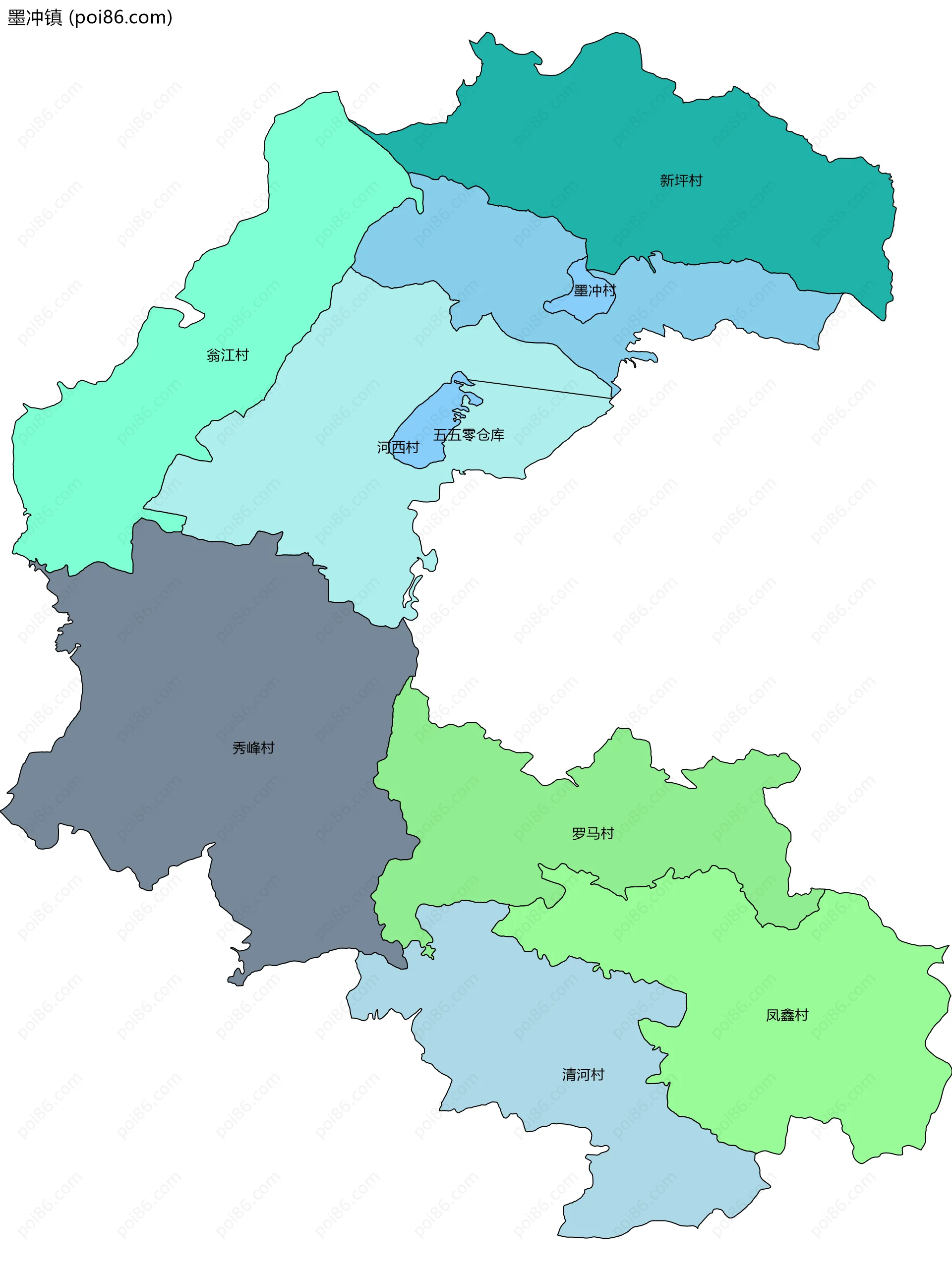 墨冲镇边界地图(五级行政区划)