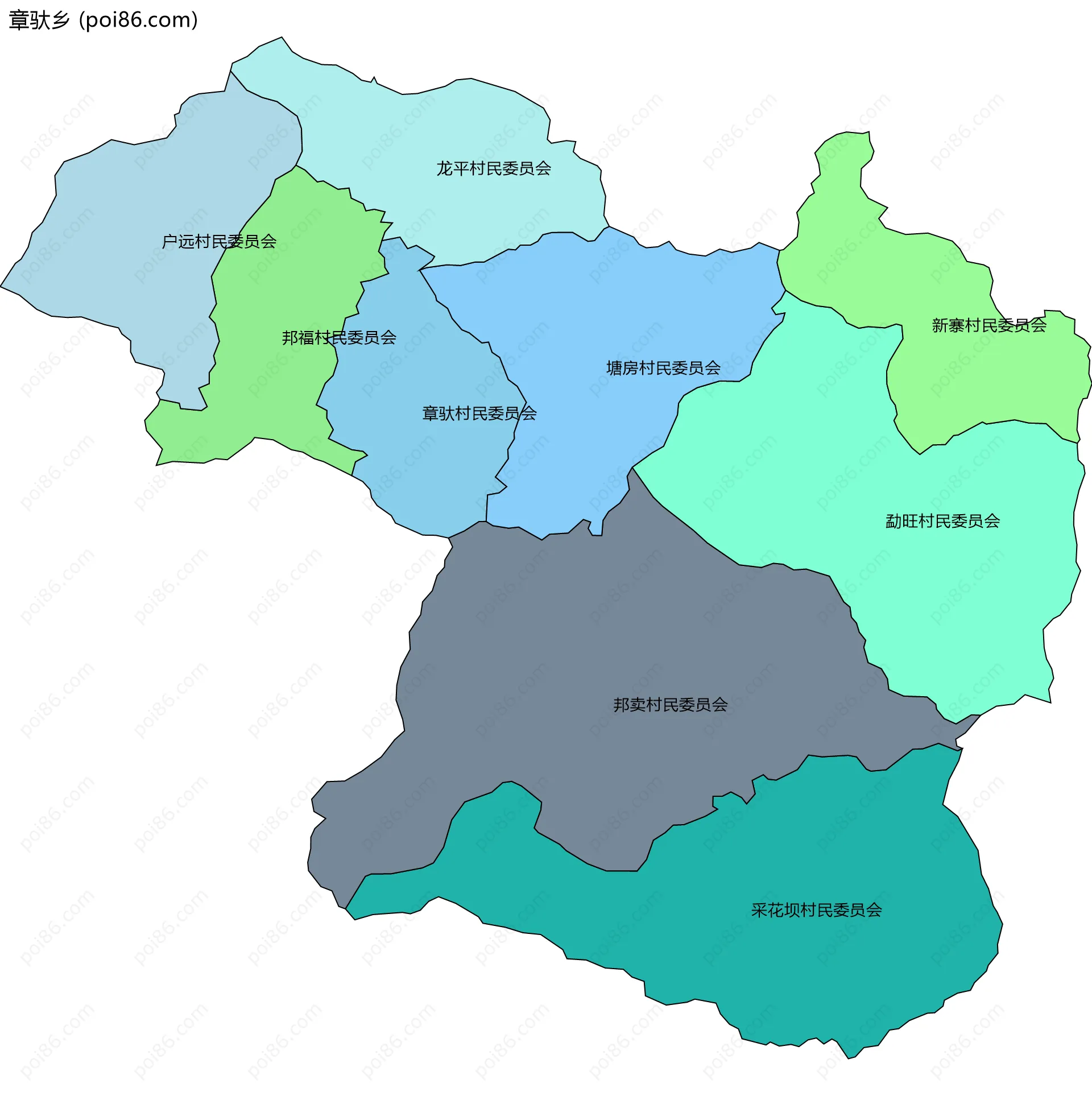 章驮乡边界地图(五级行政区划)