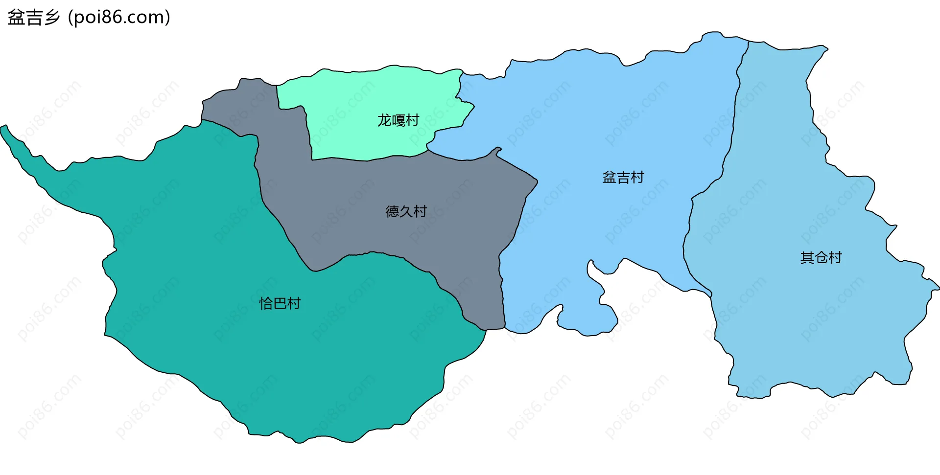 盆吉乡边界地图(五级行政区划)