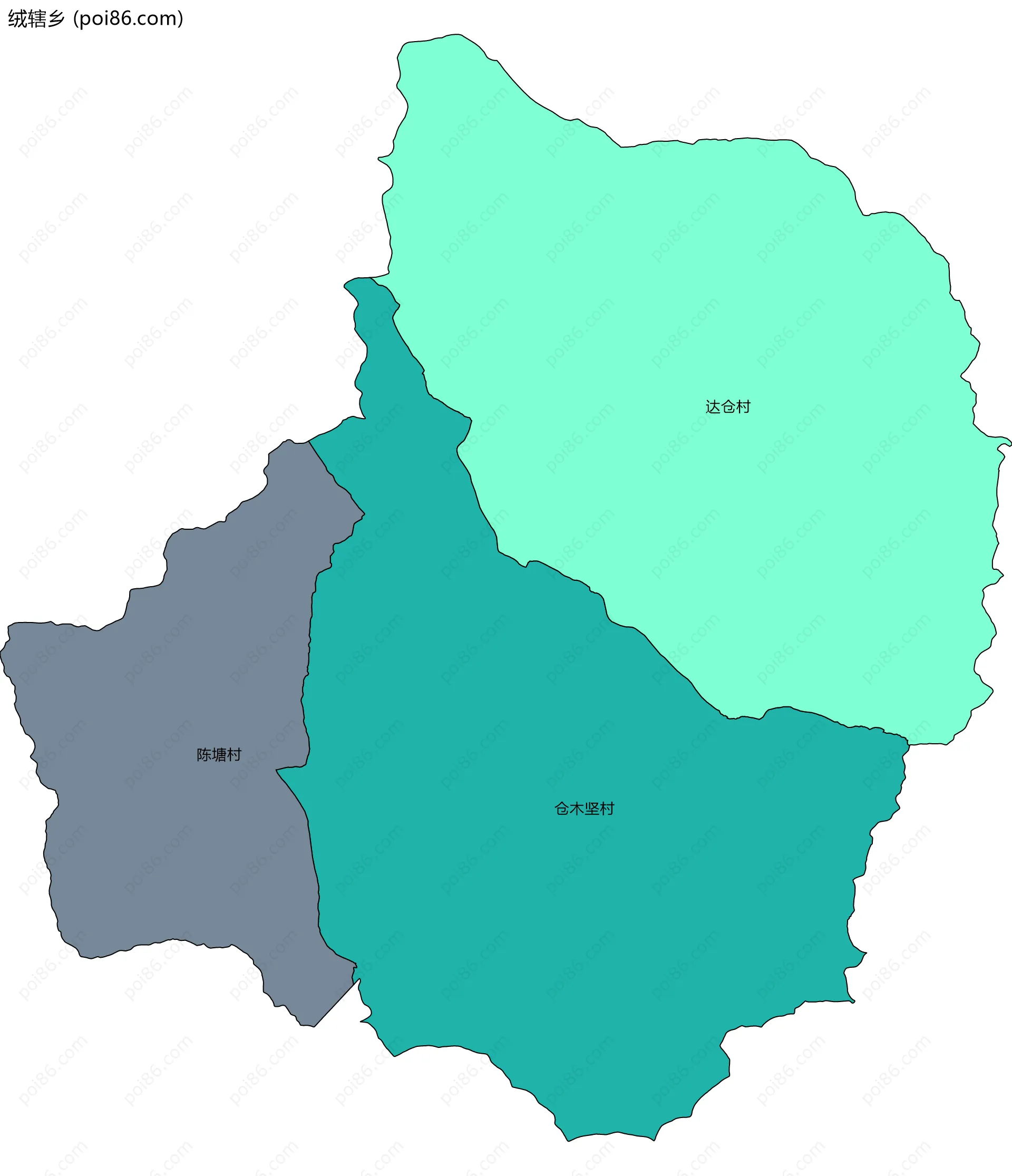 绒辖乡边界地图(五级行政区划)