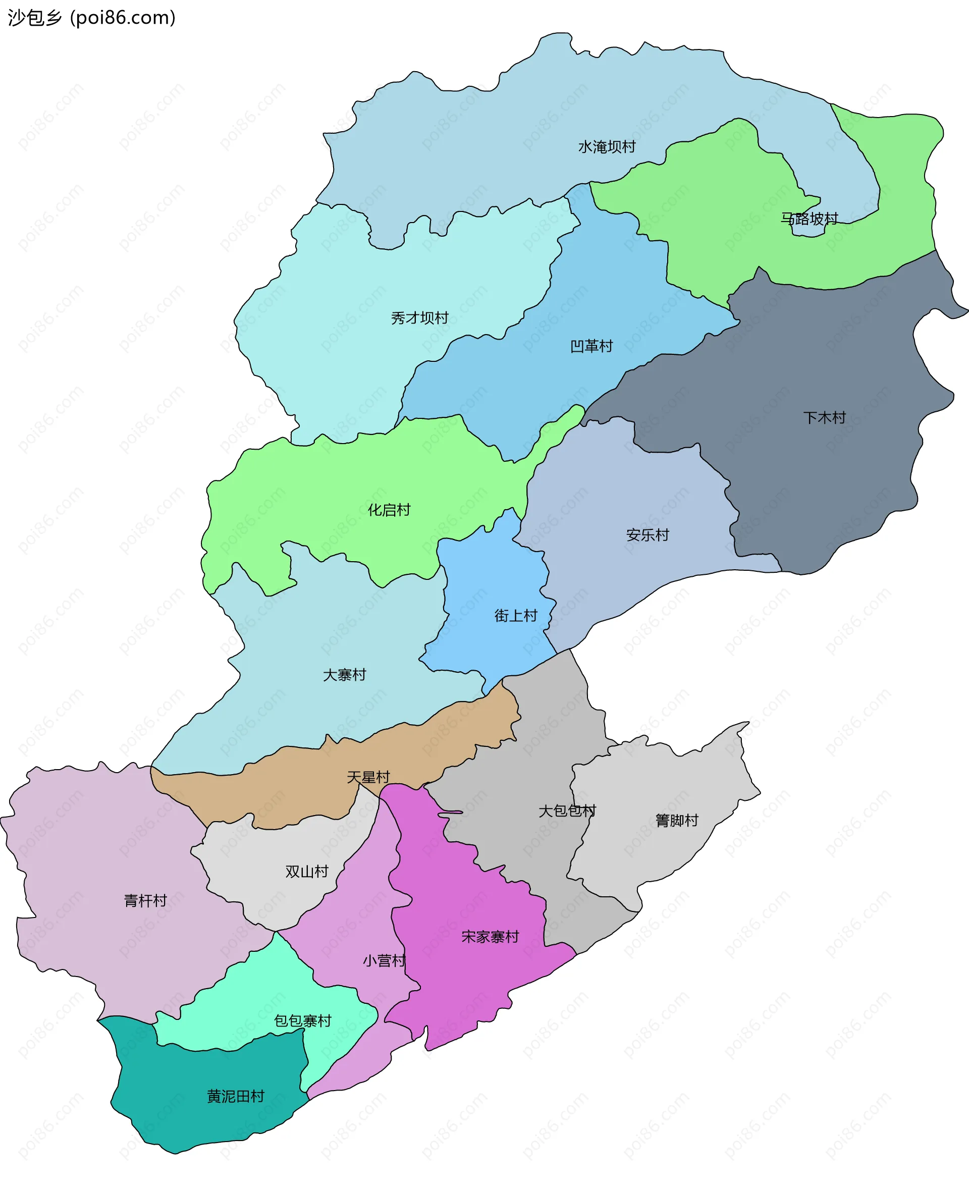 沙包乡边界地图(五级行政区划)