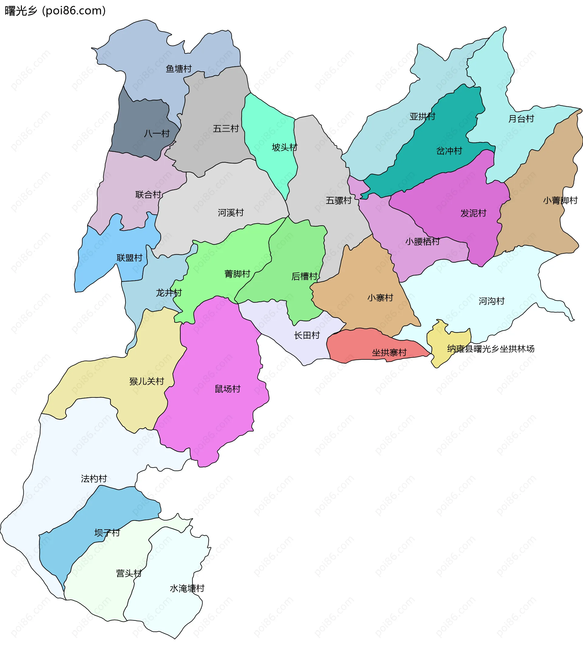 曙光乡边界地图(五级行政区划)