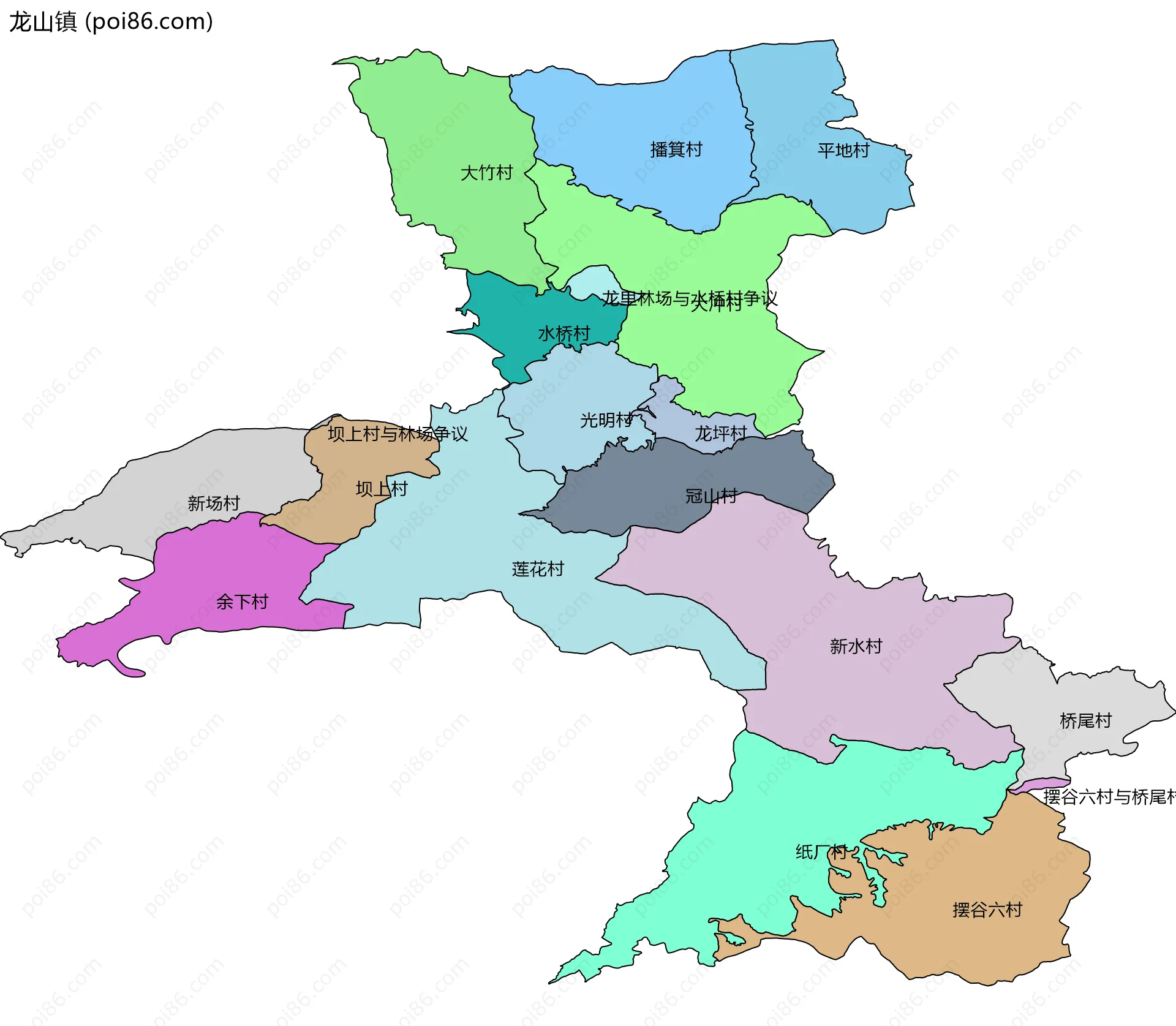 龙山镇边界地图(五级行政区划)