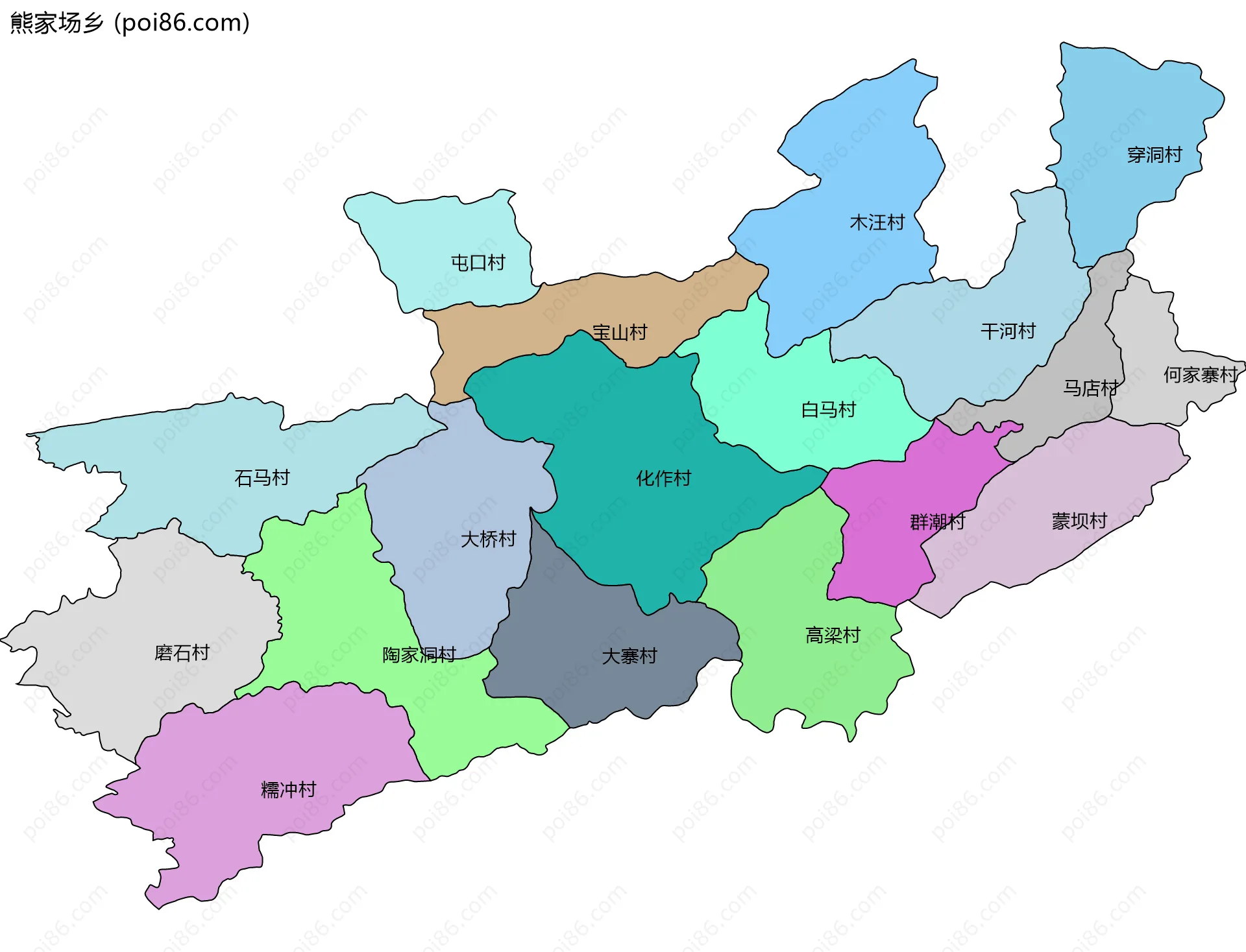 熊家场乡边界地图(五级行政区划)