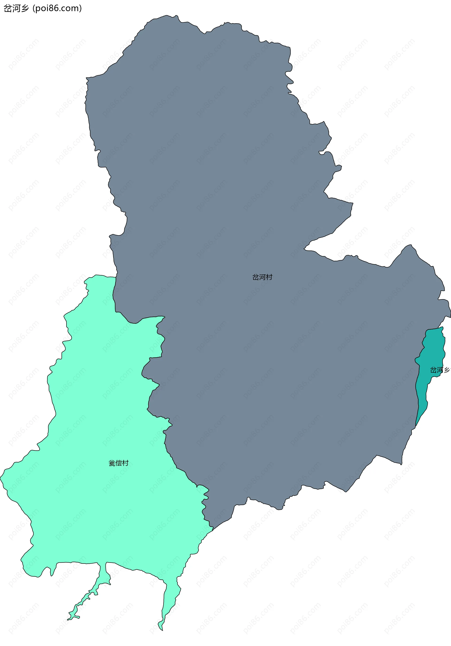 岔河乡边界地图(五级行政区划)