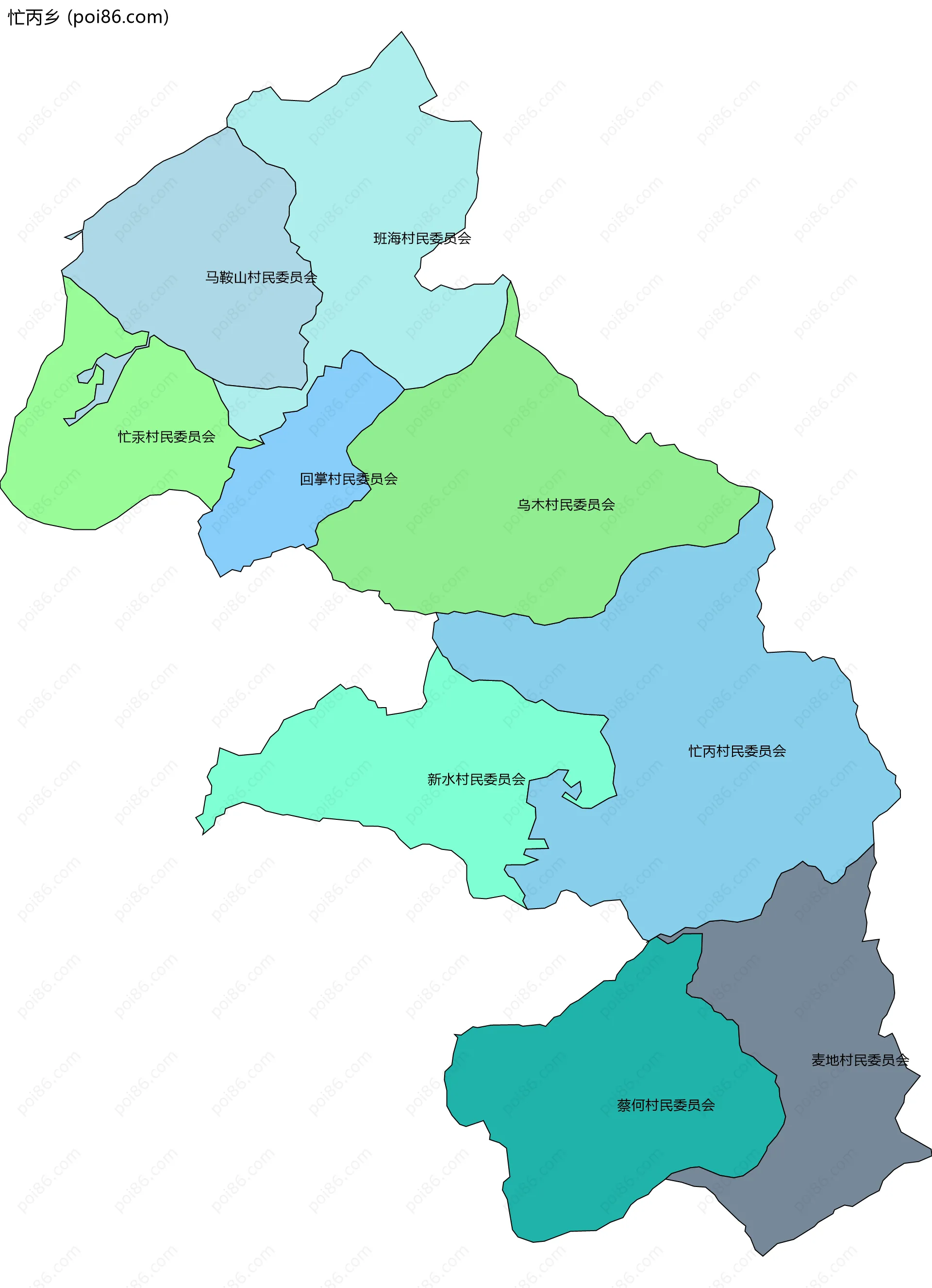 忙丙乡边界地图(五级行政区划)