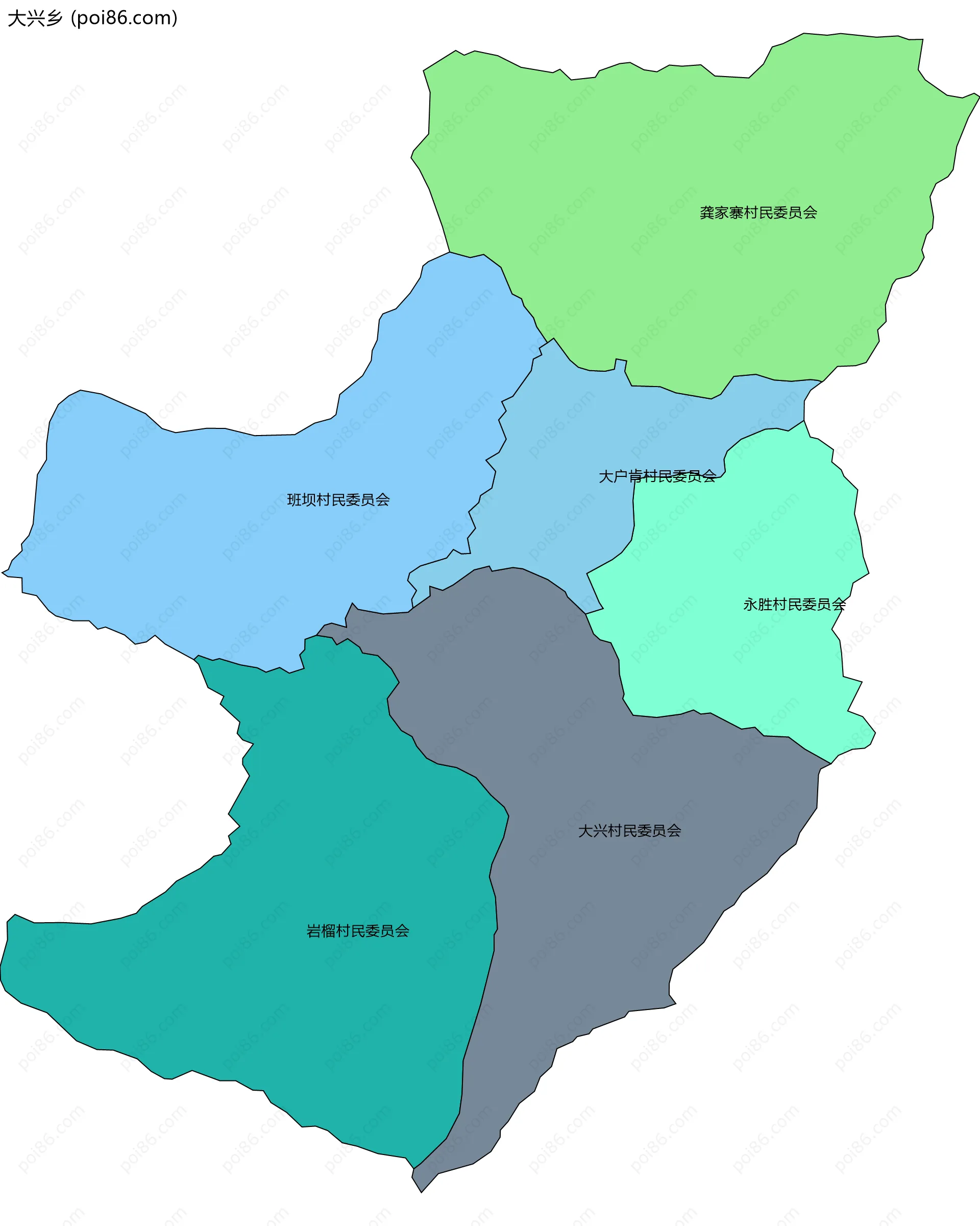 大兴乡边界地图(五级行政区划)