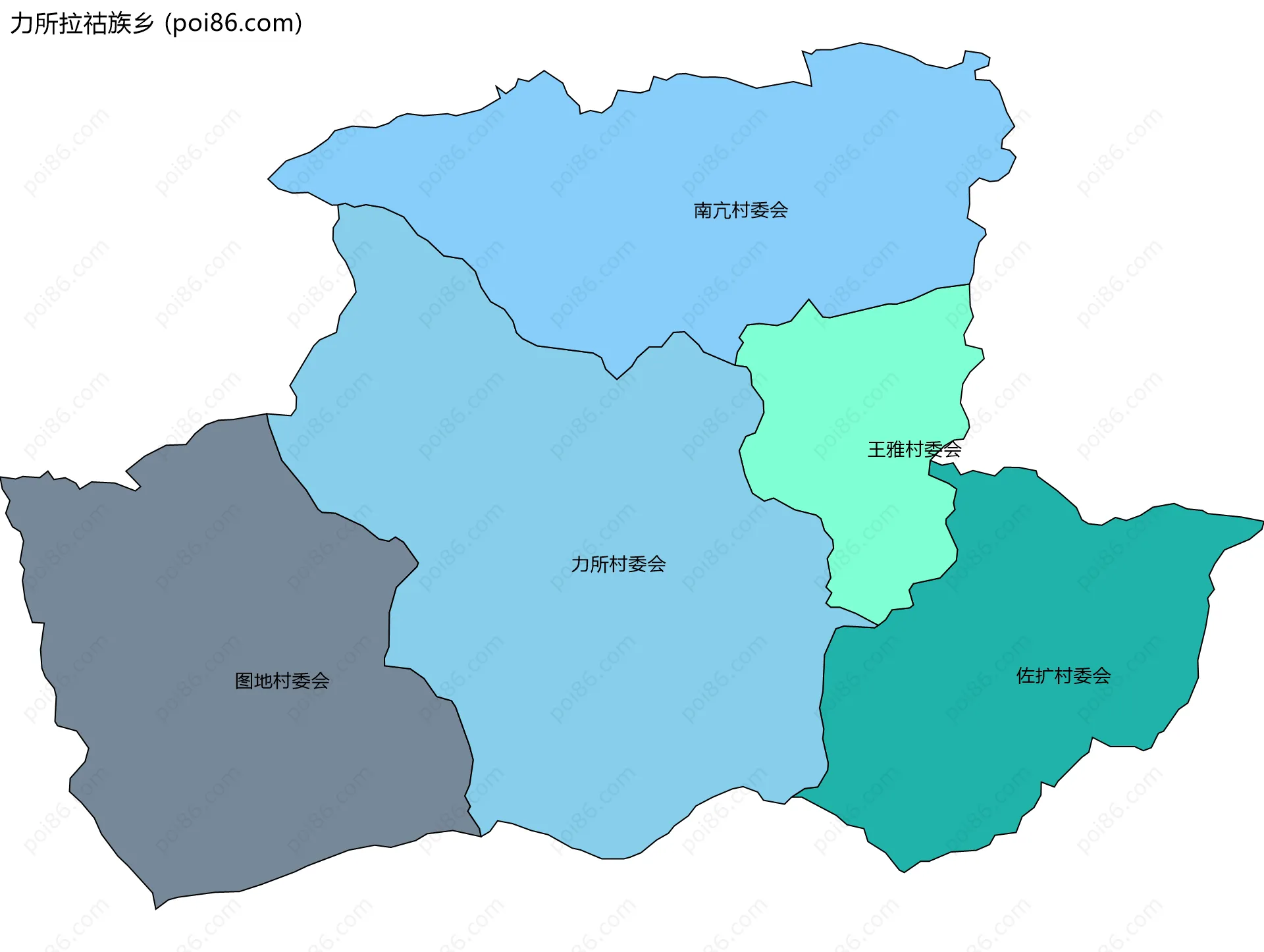 力所拉祜族乡边界地图(五级行政区划)