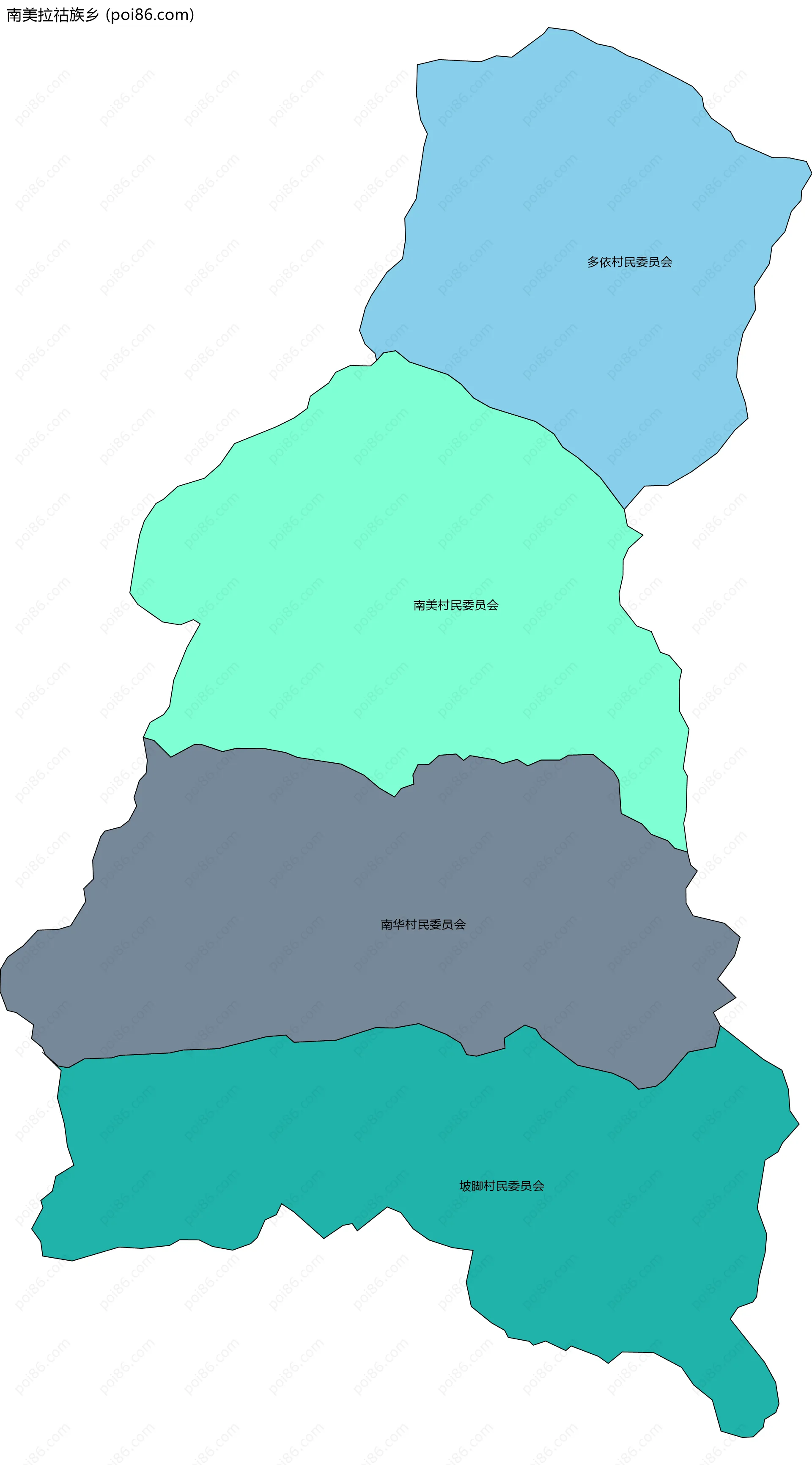 南美拉祜族乡边界地图(五级行政区划)