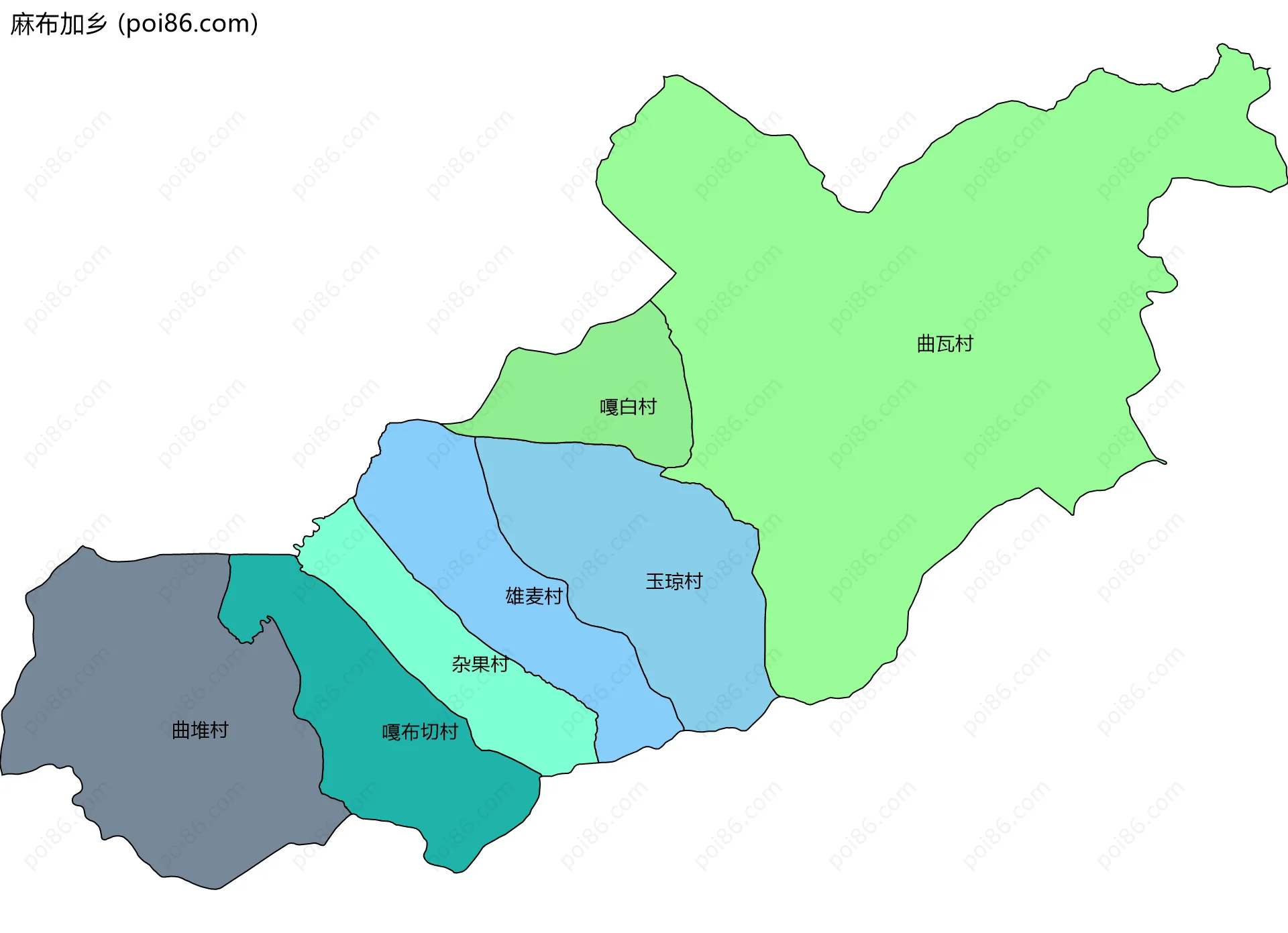 麻布加乡边界地图(五级行政区划)