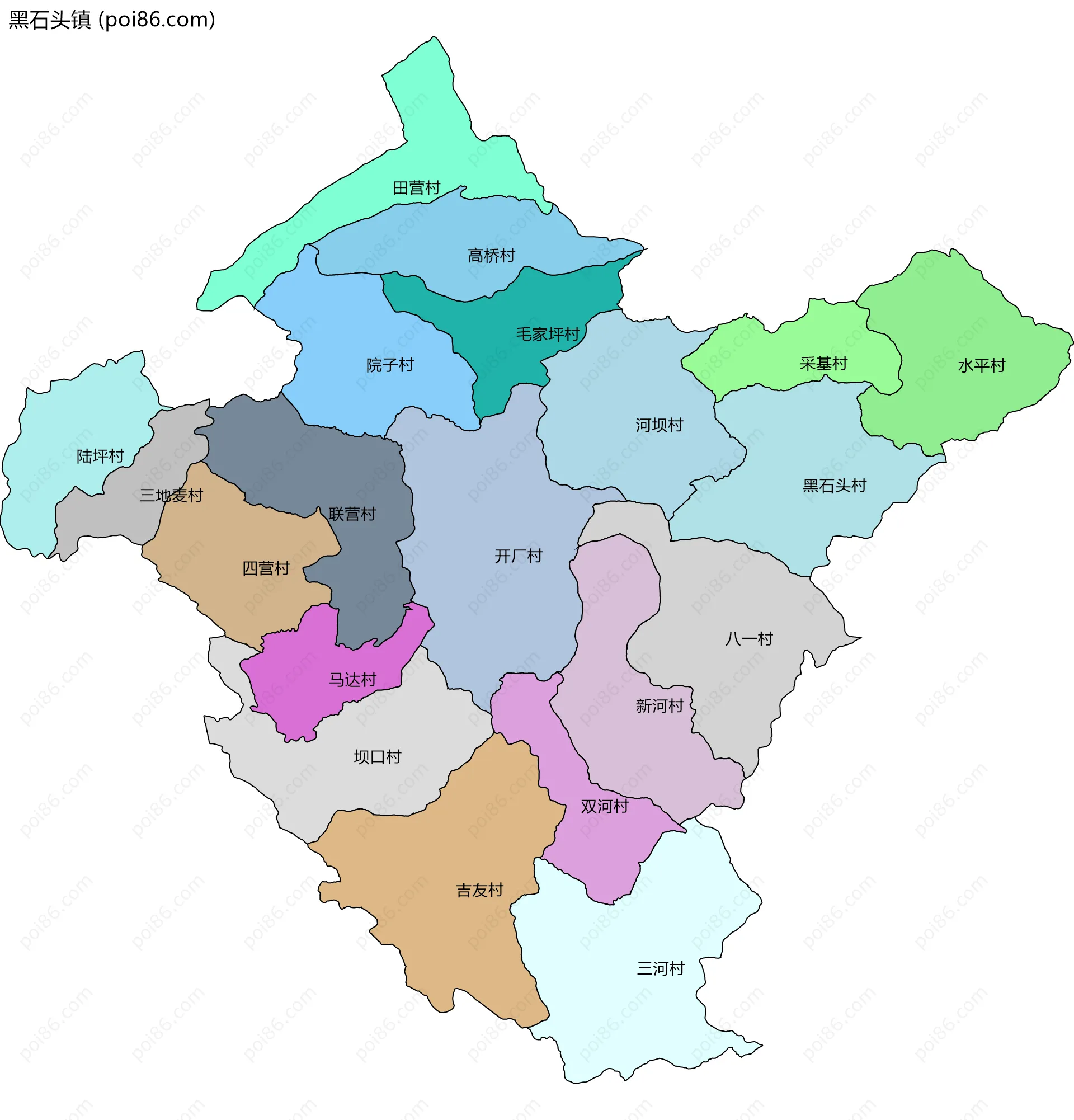 黑石头镇边界地图(五级行政区划)