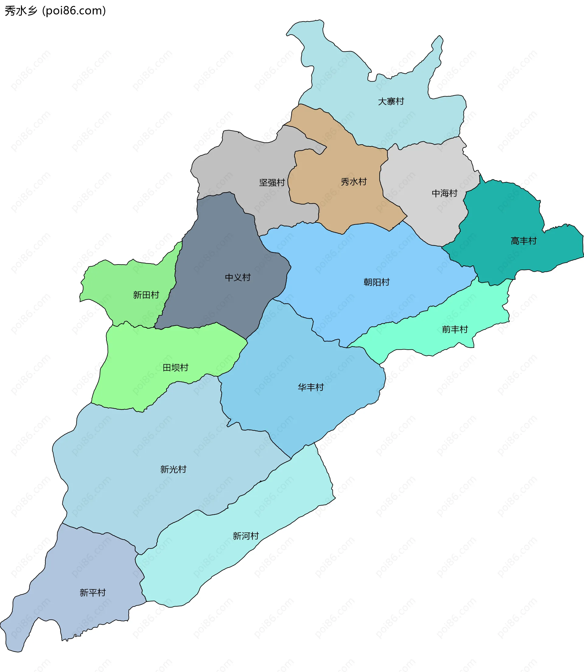 秀水乡边界地图(五级行政区划)