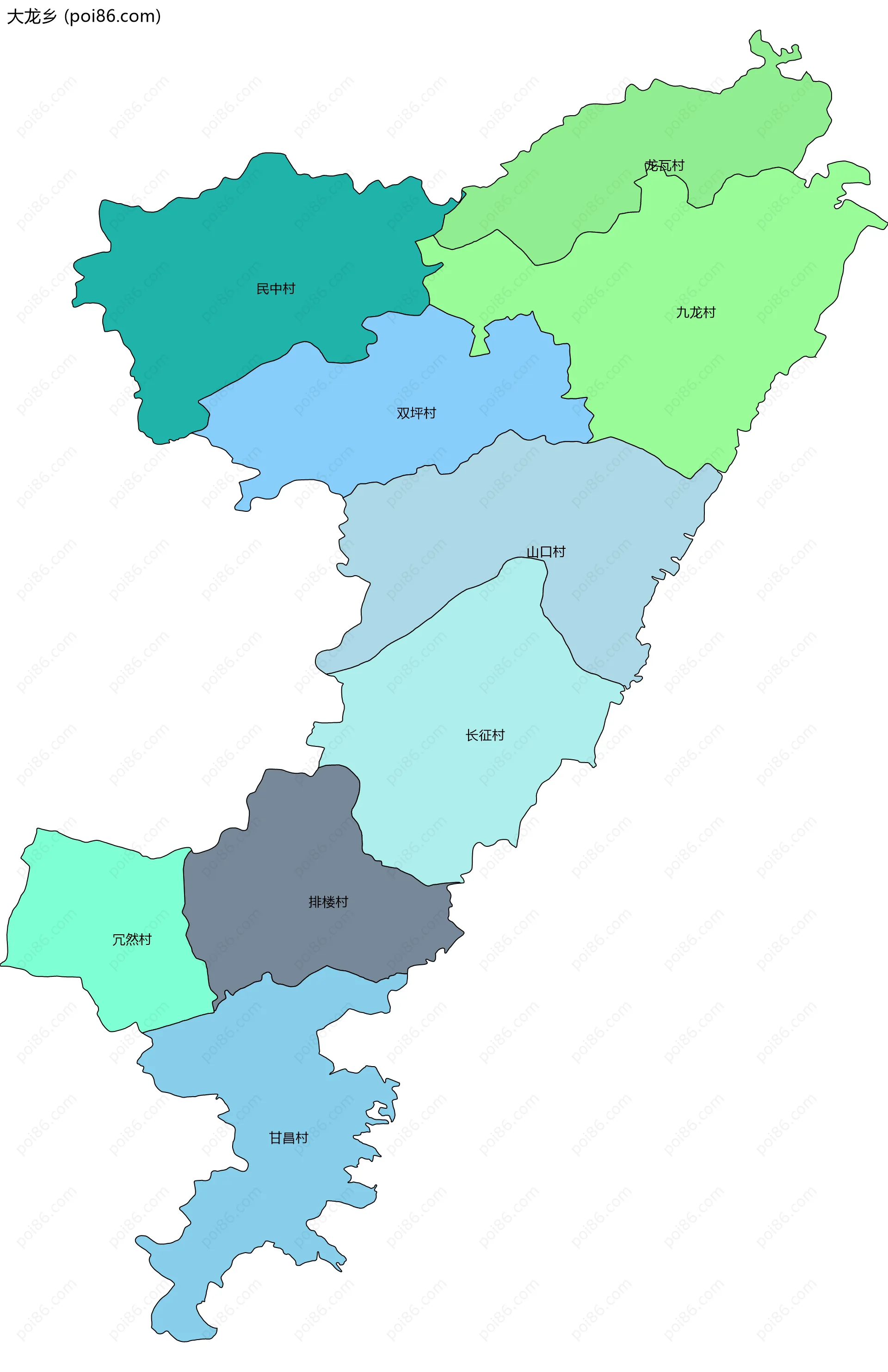 大龙乡边界地图(五级行政区划)