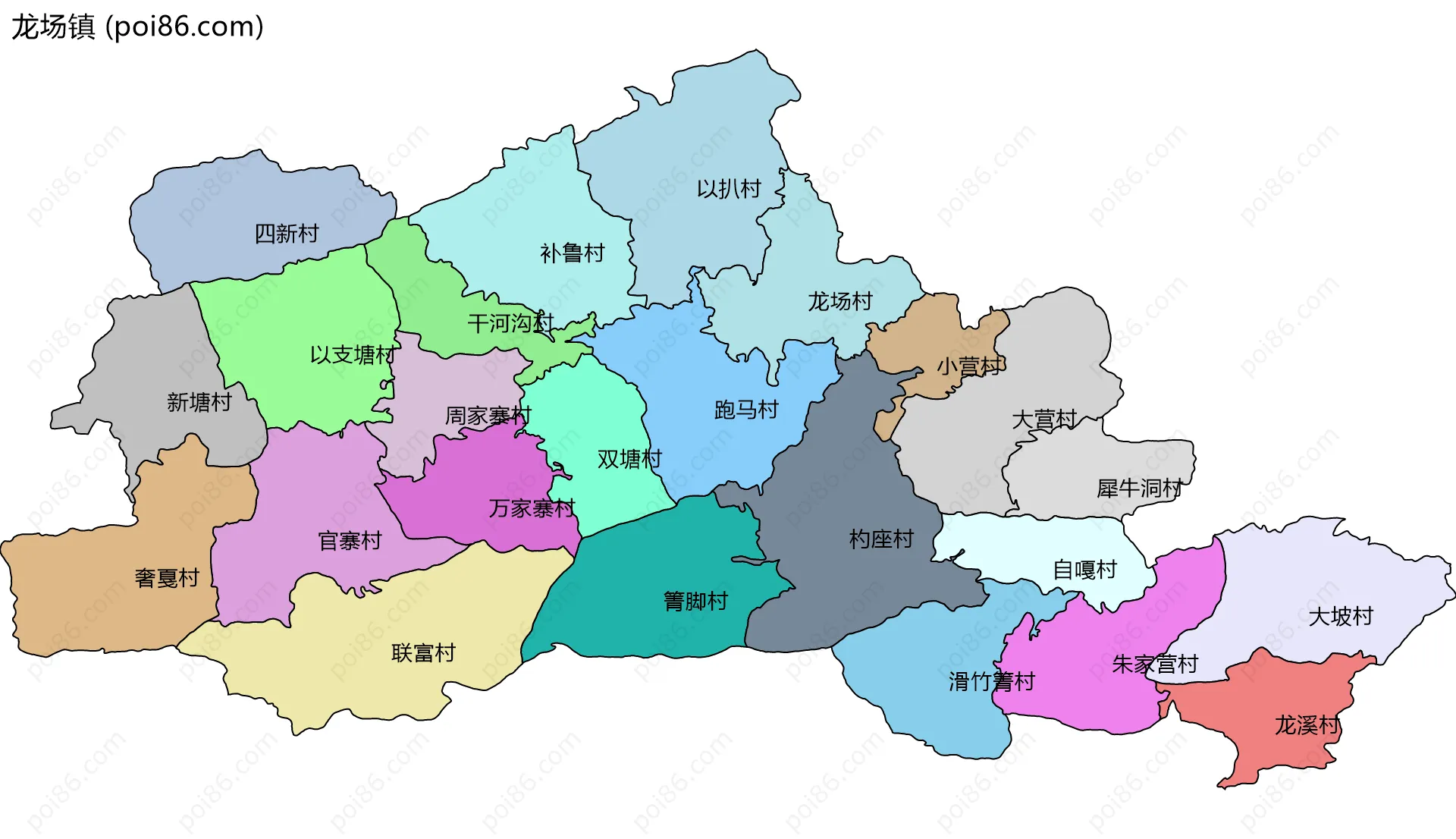 龙场镇边界地图(五级行政区划)