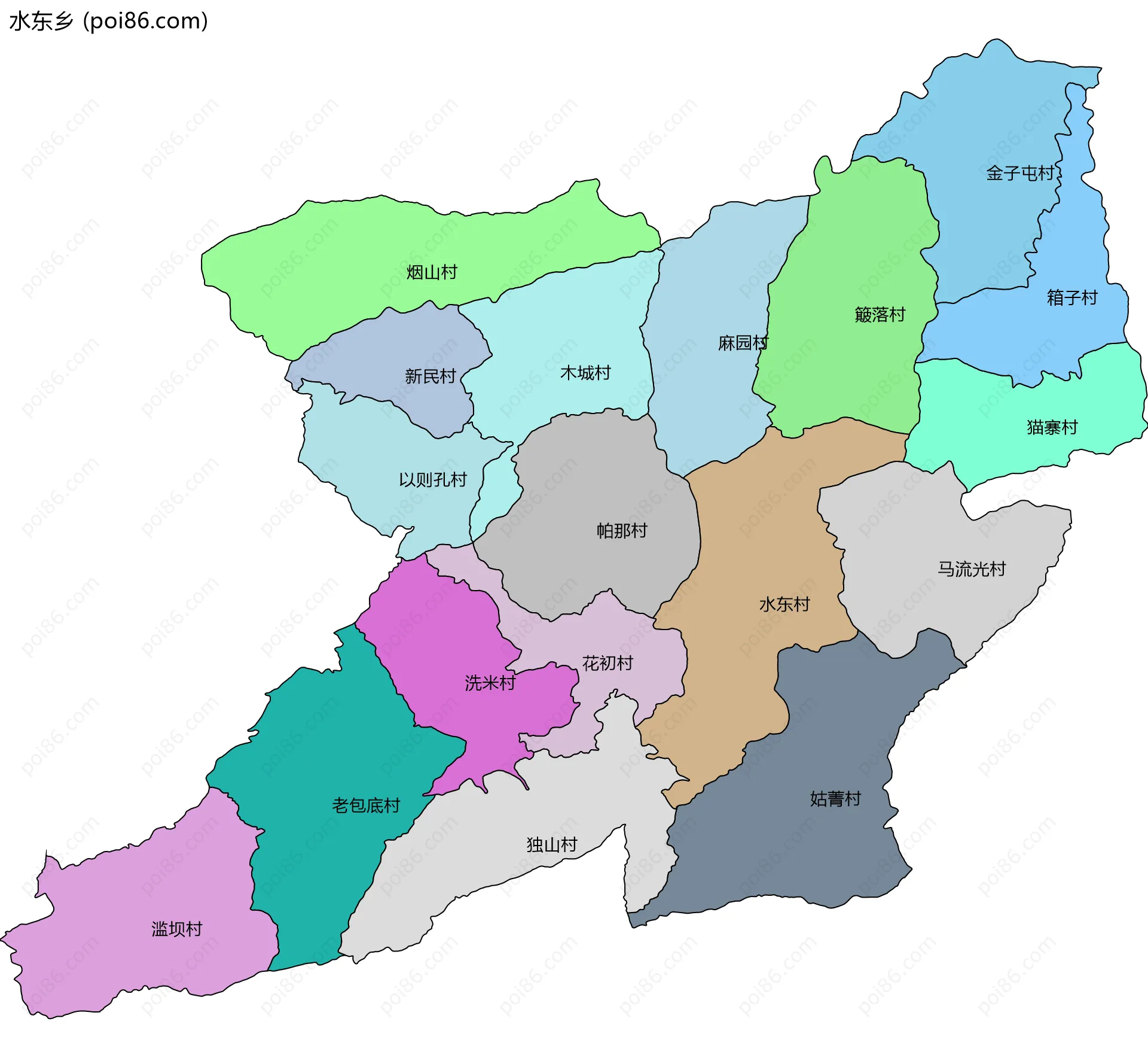 水东乡边界地图(五级行政区划)