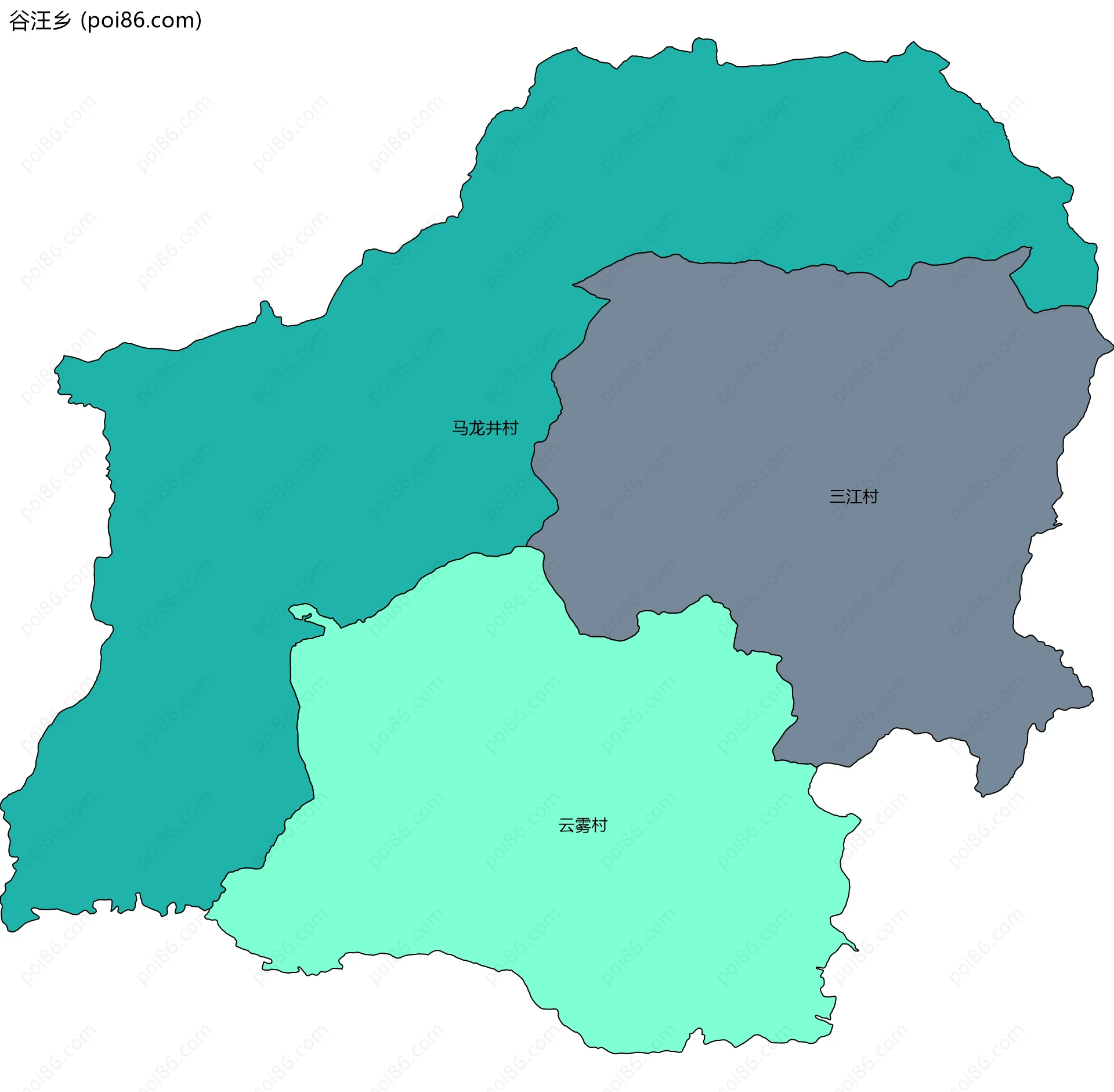 谷汪乡边界地图(五级行政区划)