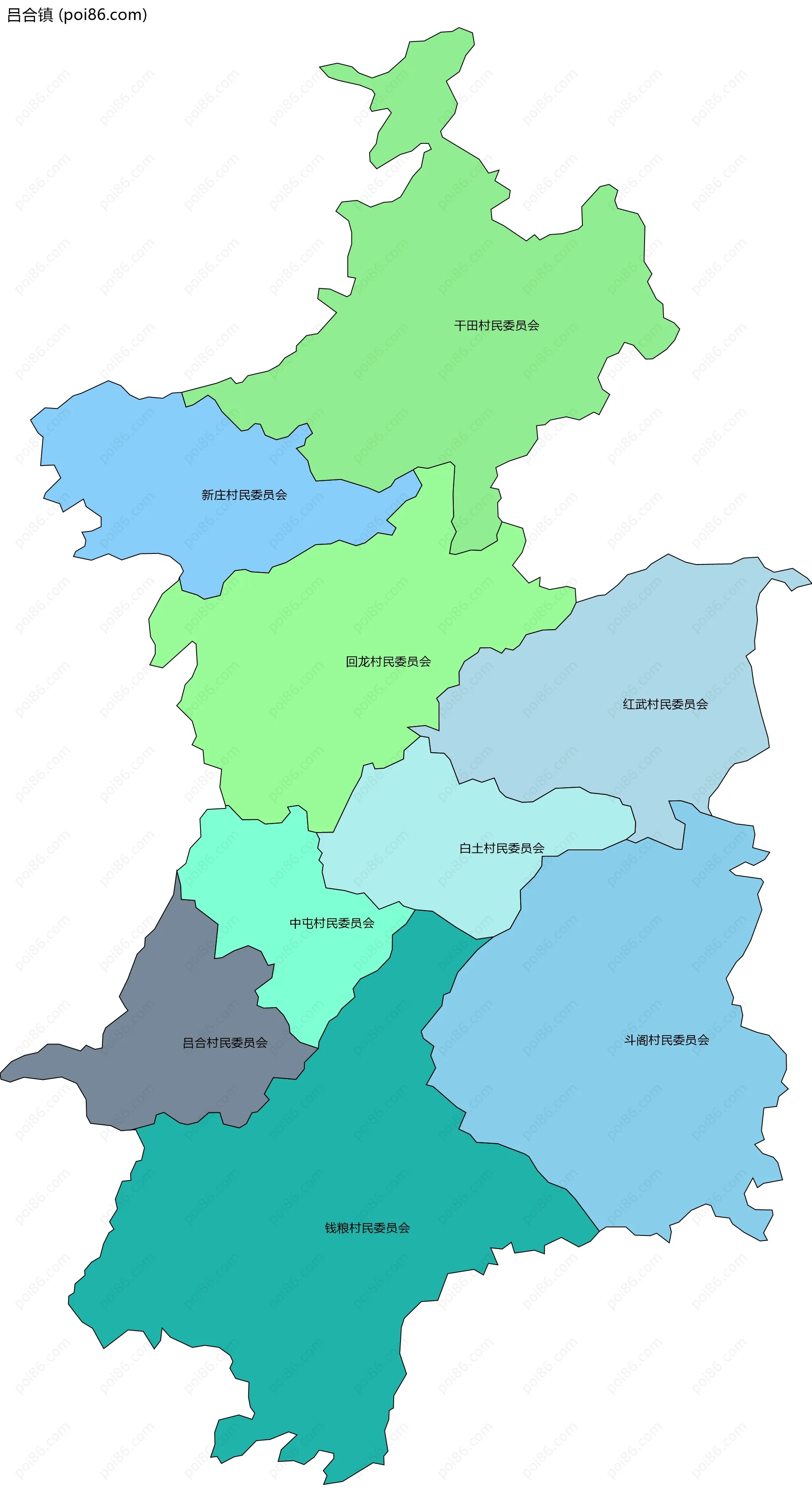 吕合镇边界地图(五级行政区划)