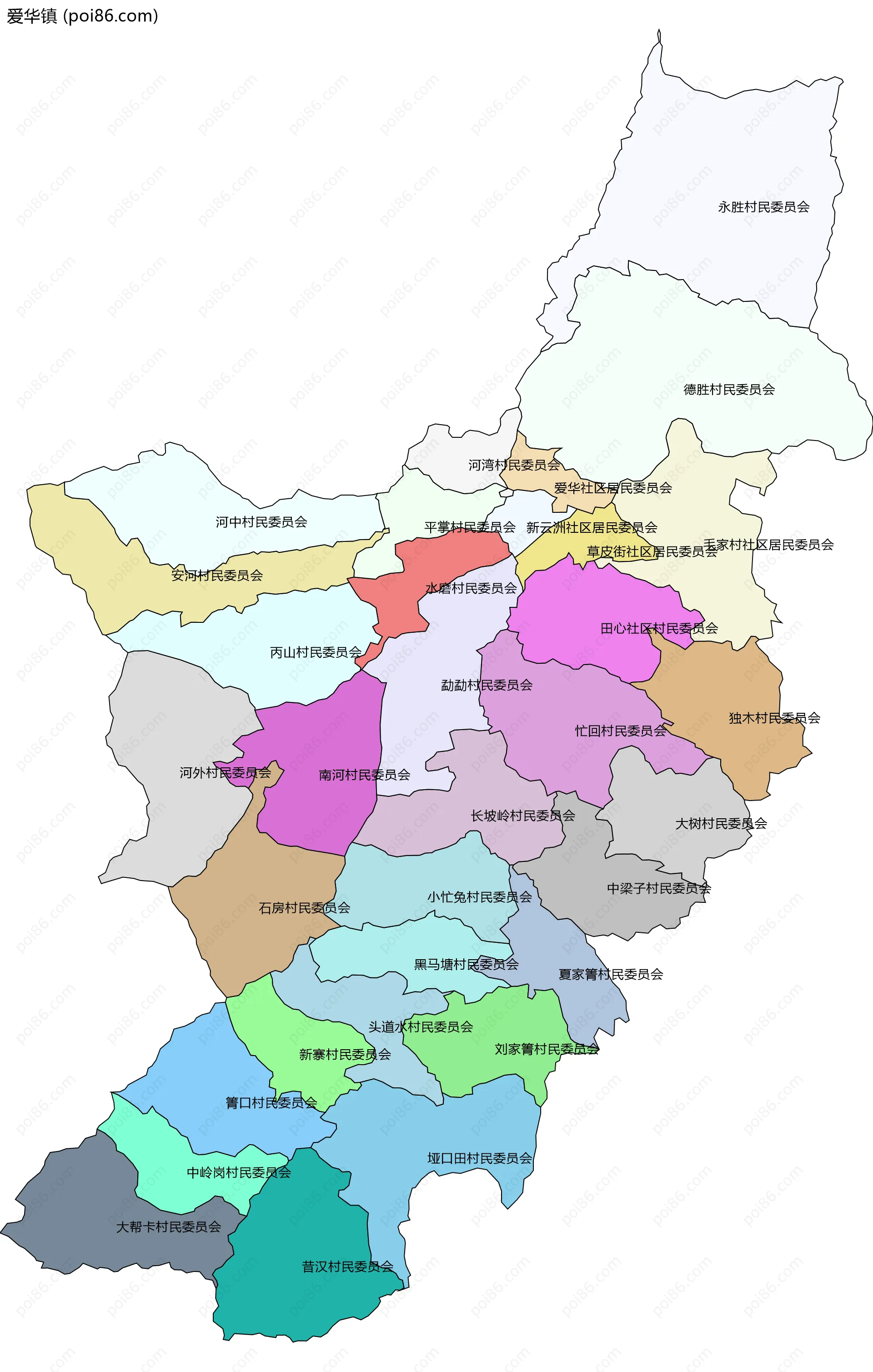 爱华镇边界地图(五级行政区划)