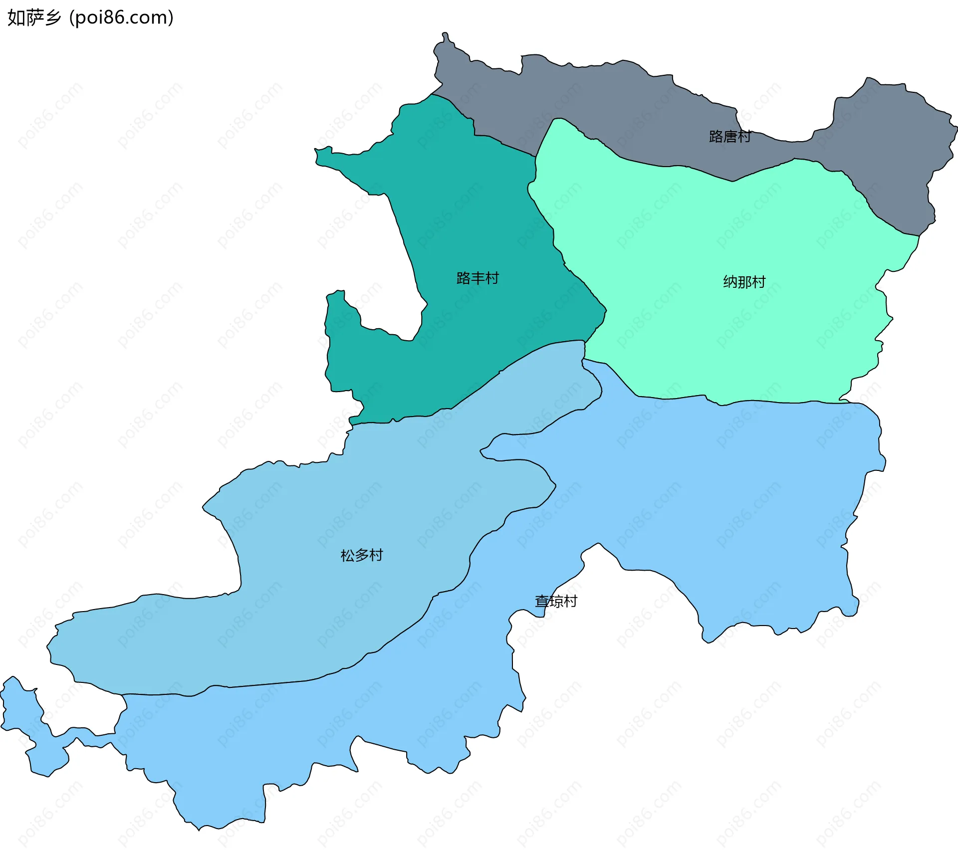 如萨乡边界地图(五级行政区划)