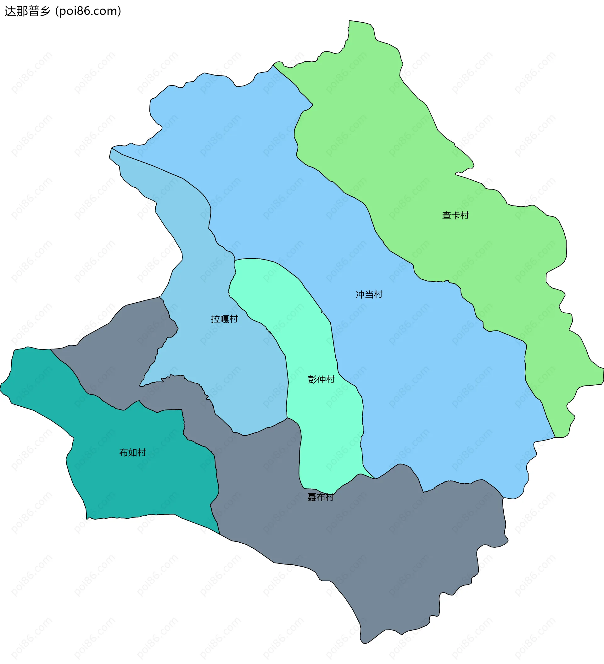 达那普乡边界地图(五级行政区划)