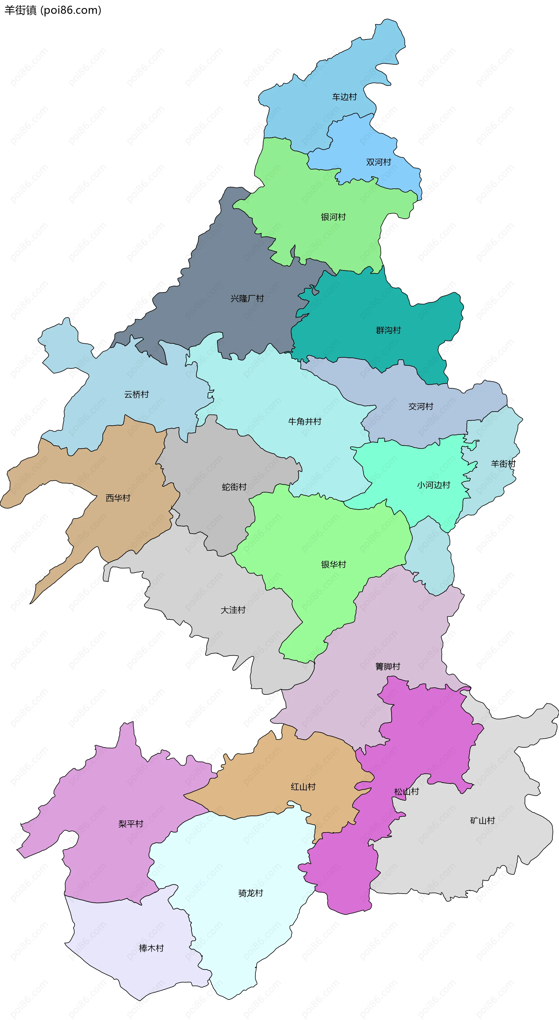 羊街镇边界地图(五级行政区划)