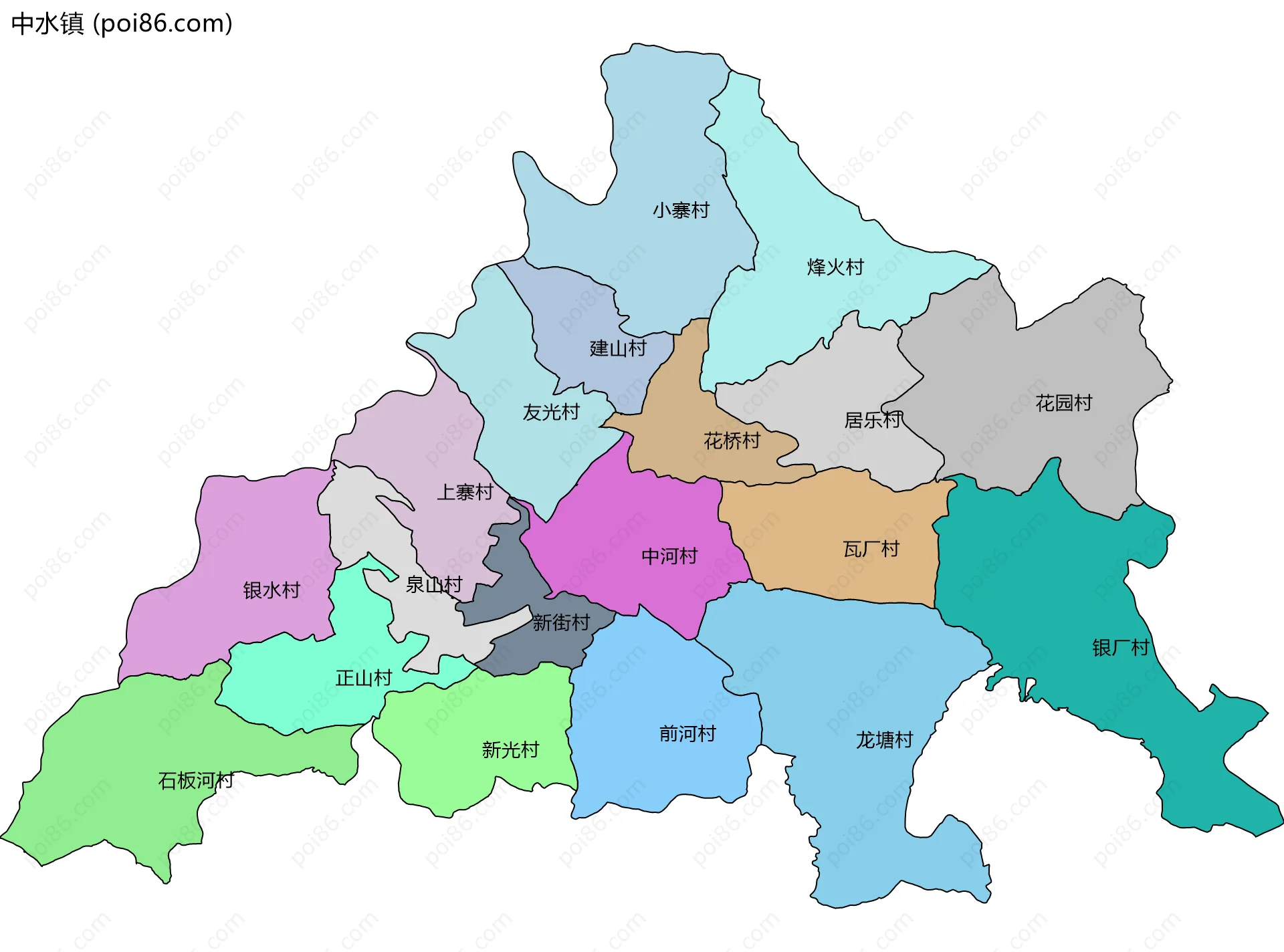 中水镇边界地图(五级行政区划)